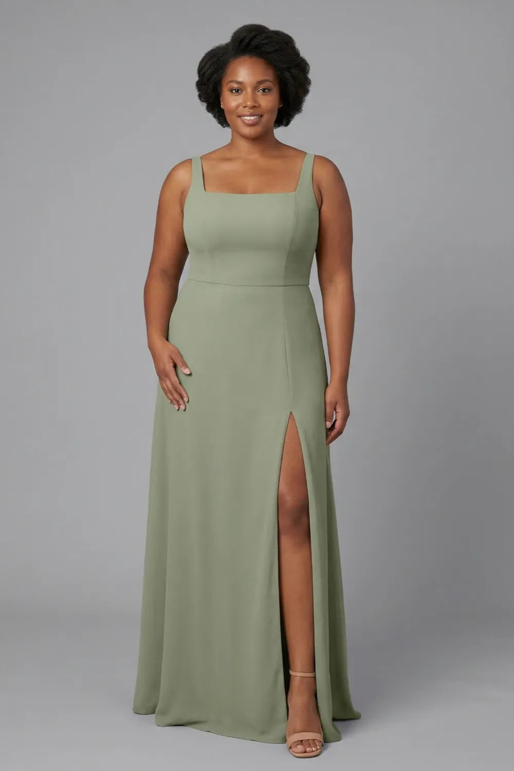 Sienna Sage Green Square Neck Bridesmaid Dress