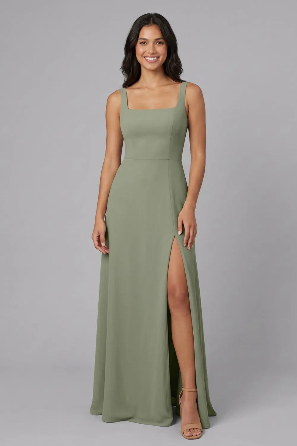 Sienna Sage Green Square Neck Bridesmaid Dress
