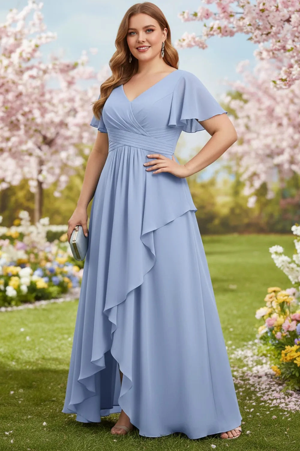 Elegant Lace-Up Back Chiffon Bridesmaid Dress