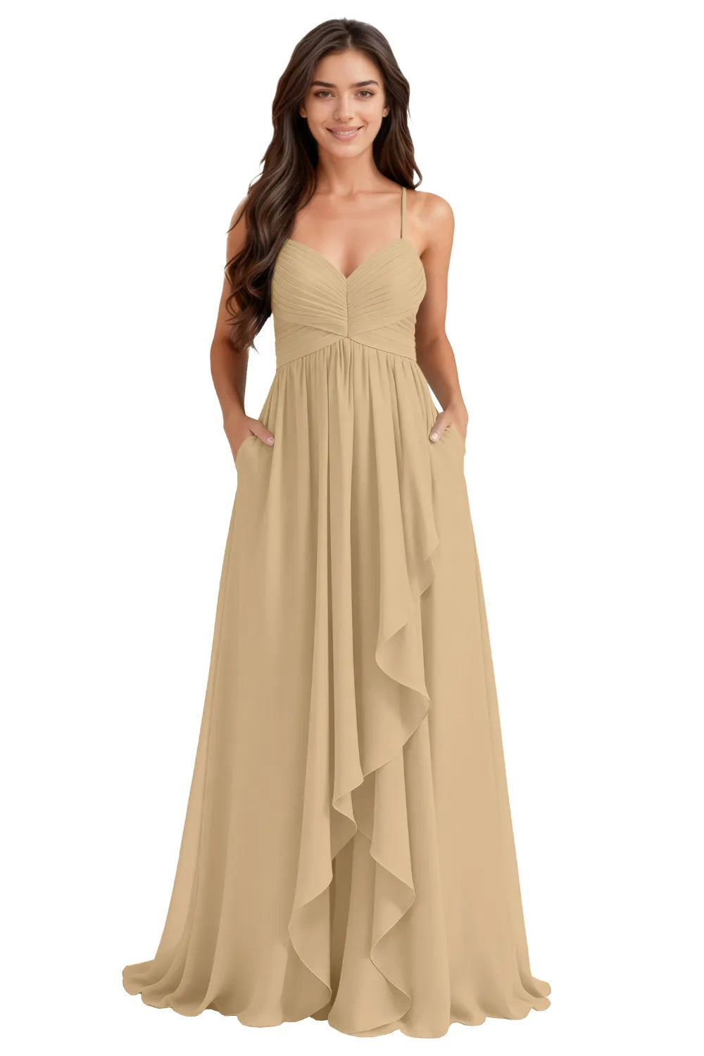 Flowy Chiffon Bridesmaid Dress with Pockets