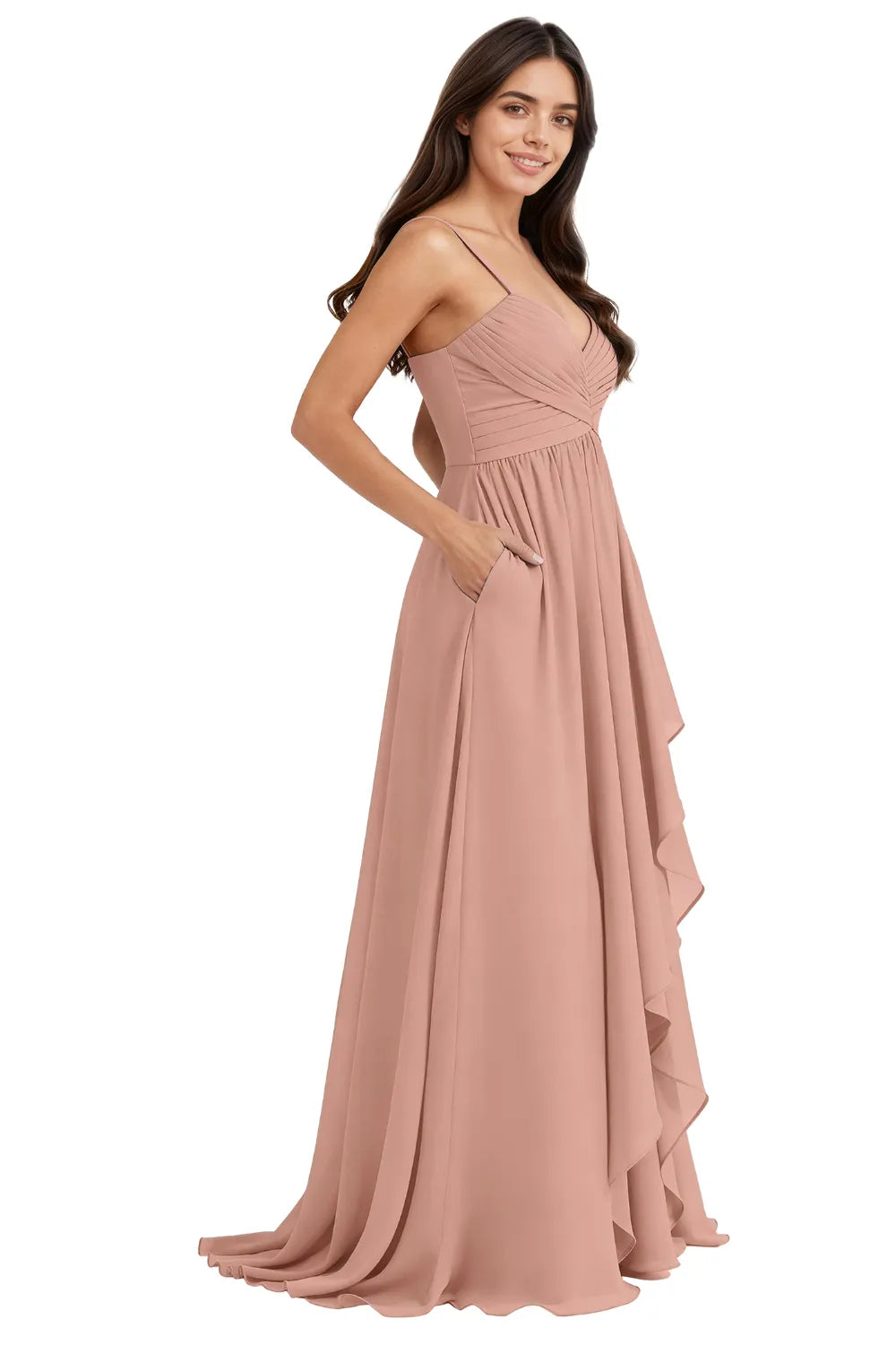 Flowy Chiffon Bridesmaid Dress with Pockets
