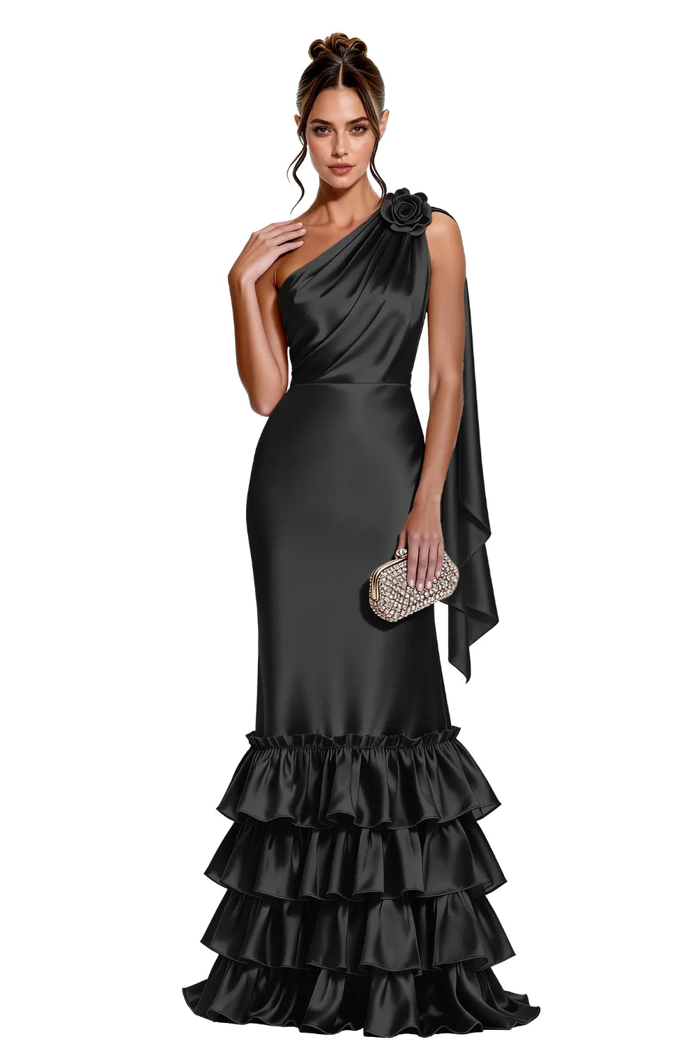 Elegant One Shoulder Satin Mermaid Evening Gown