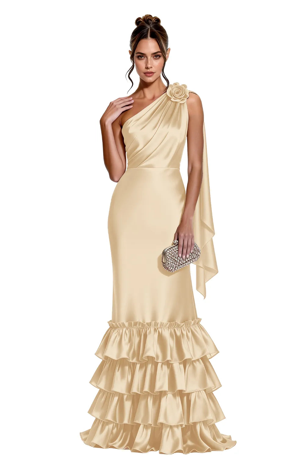 Elegant One Shoulder Satin Mermaid Evening Gown