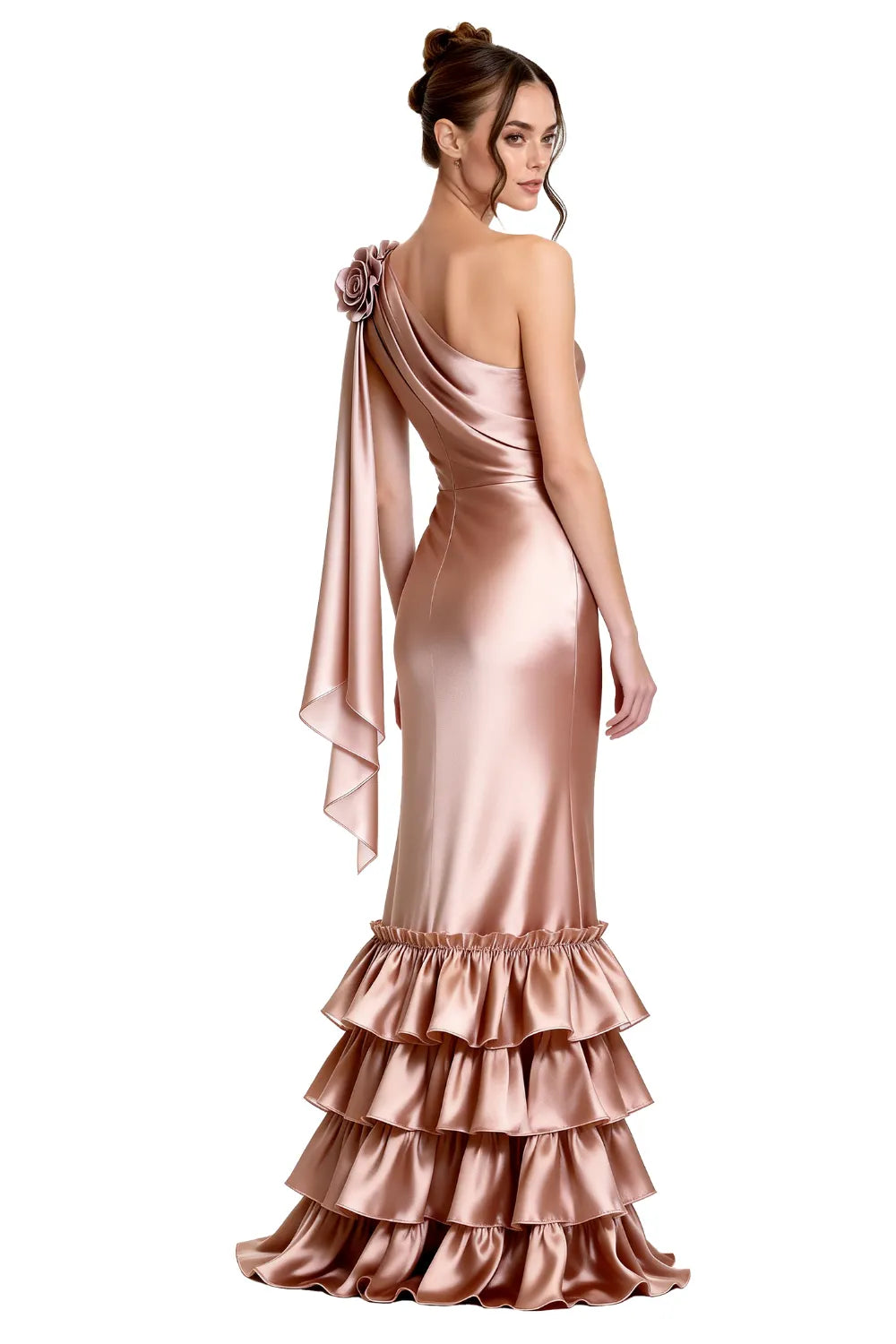 Elegant One Shoulder Satin Mermaid Evening Gown