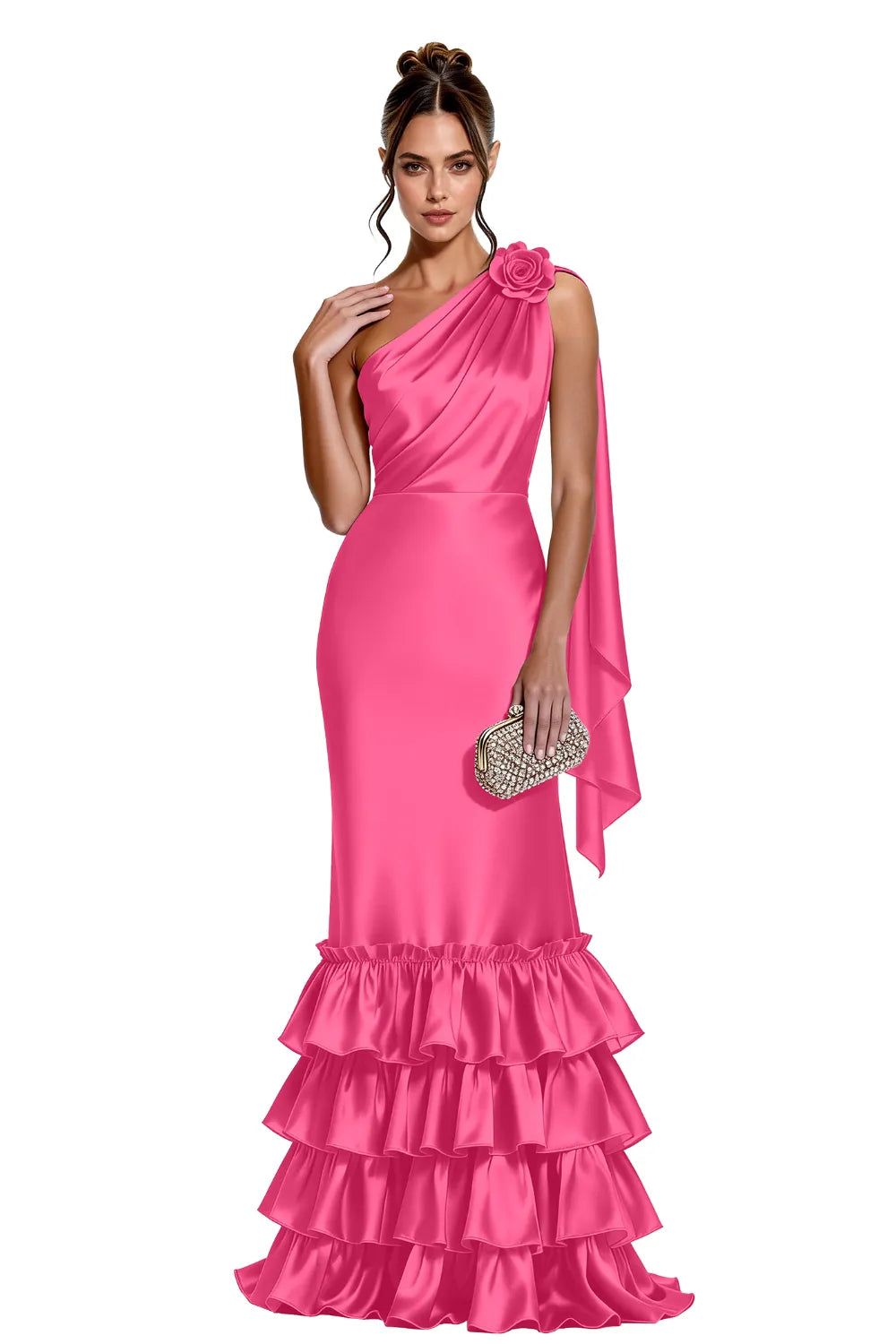 Elegant One Shoulder Satin Mermaid Evening Gown