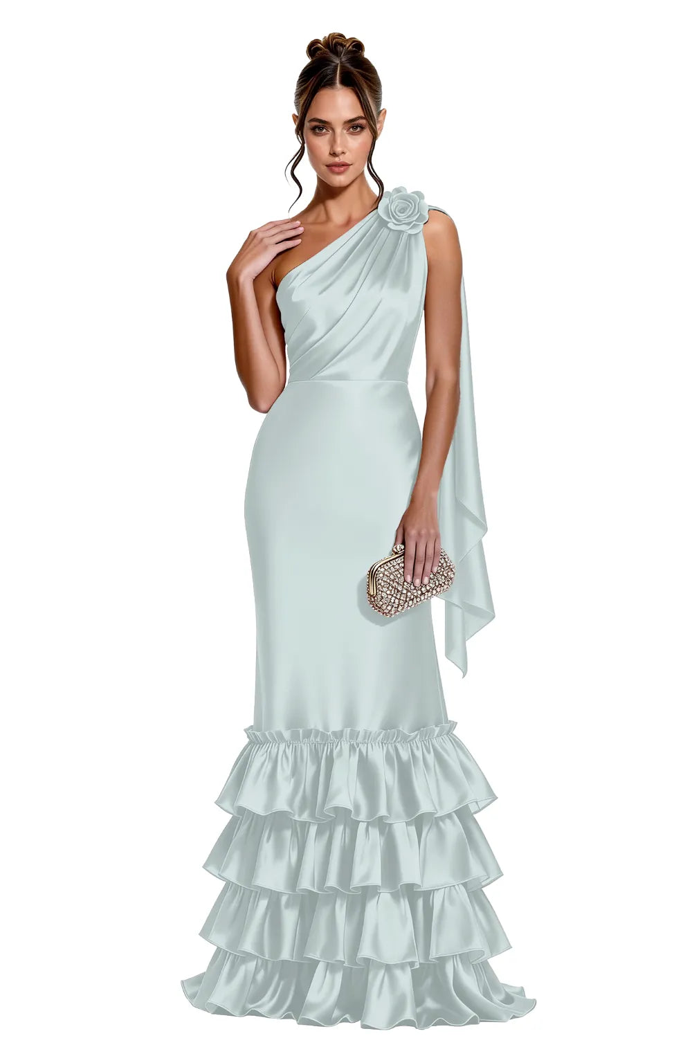 Elegant One Shoulder Satin Mermaid Evening Gown