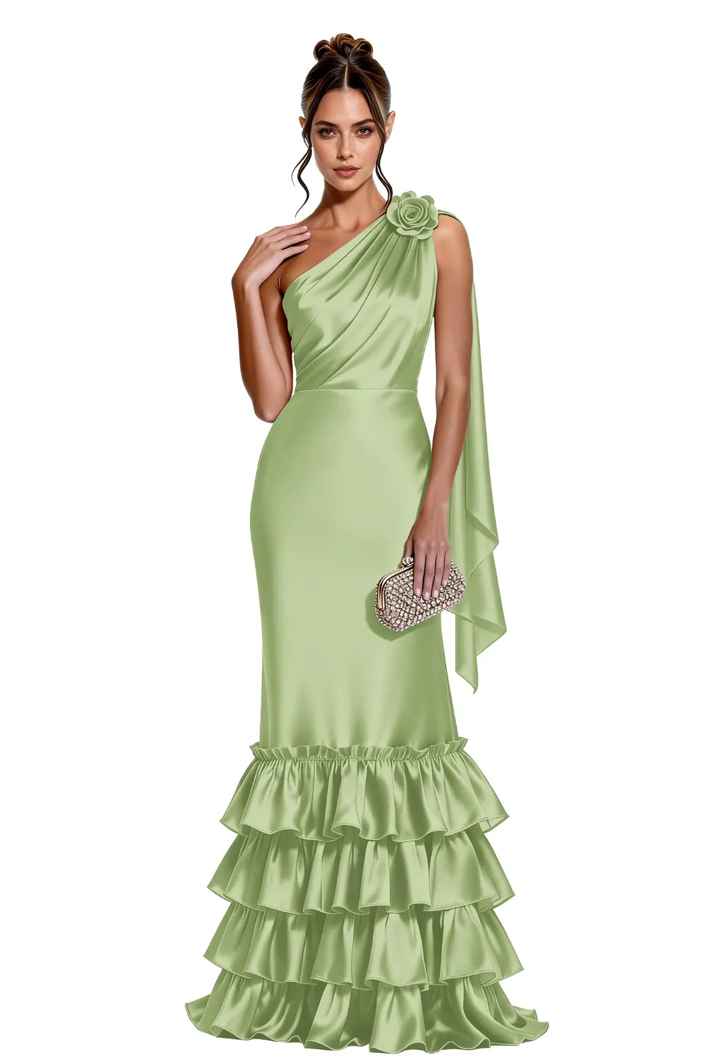 Elegant One Shoulder Satin Mermaid Evening Gown