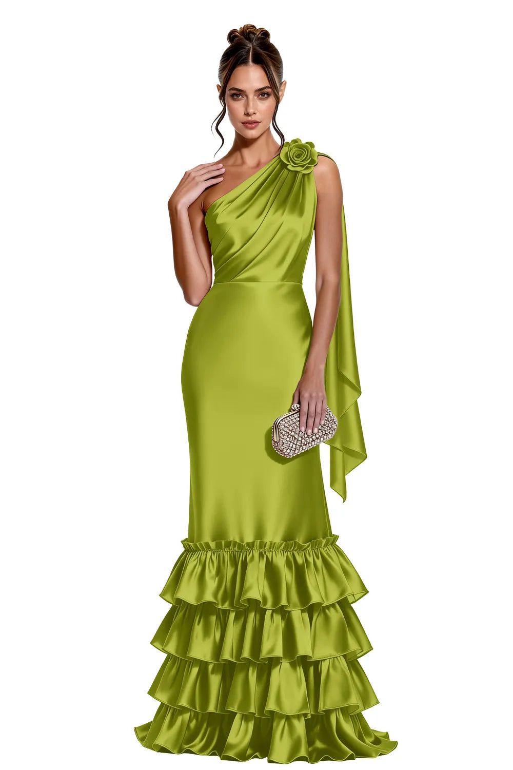 Elegant One Shoulder Satin Mermaid Evening Gown