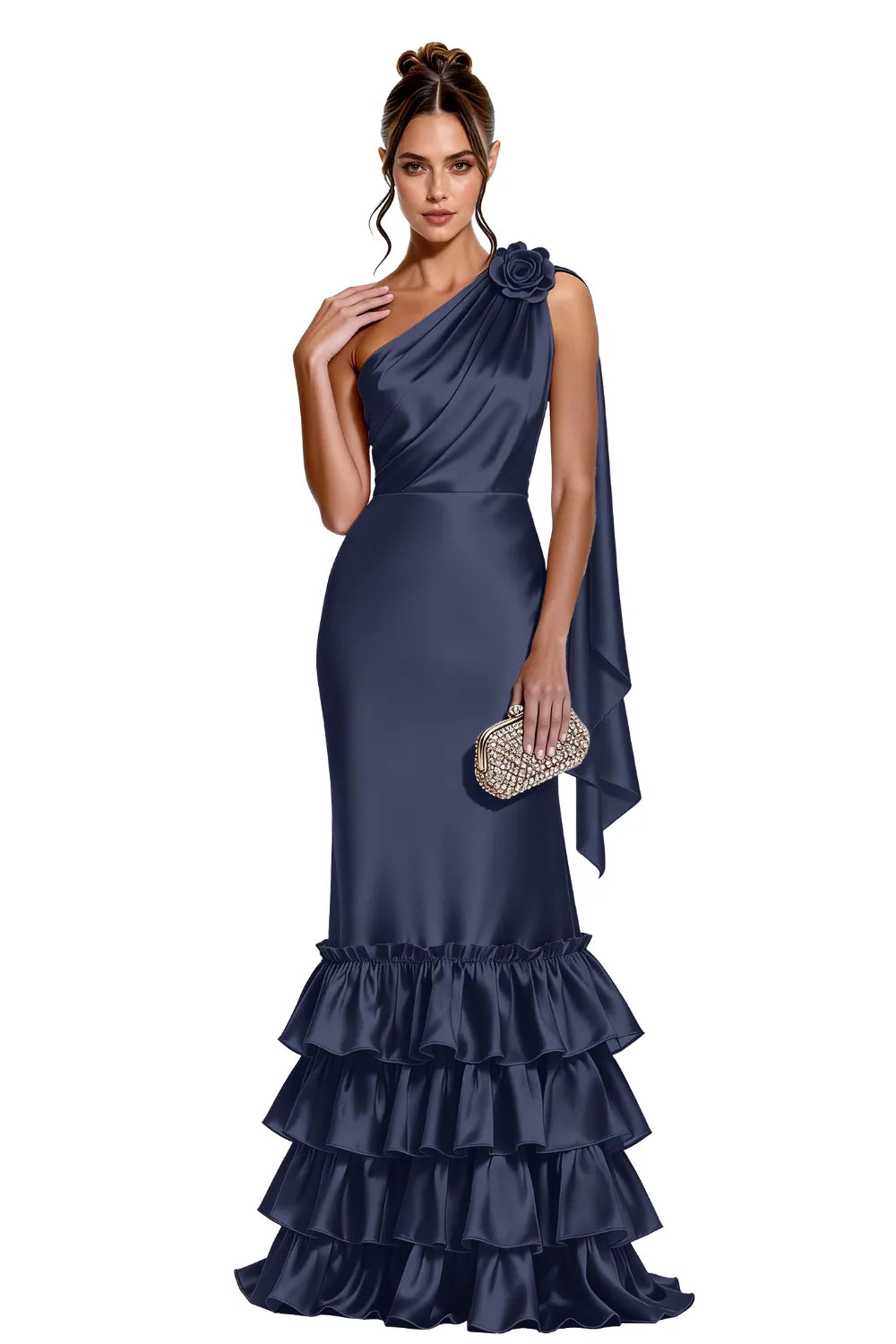 Elegant One Shoulder Satin Mermaid Evening Gown