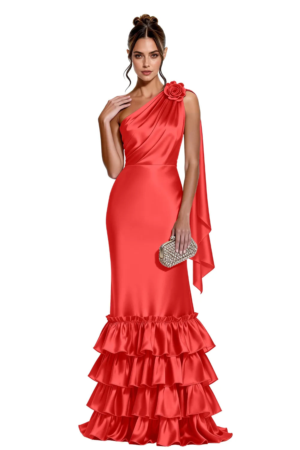 Elegant One Shoulder Satin Mermaid Evening Gown