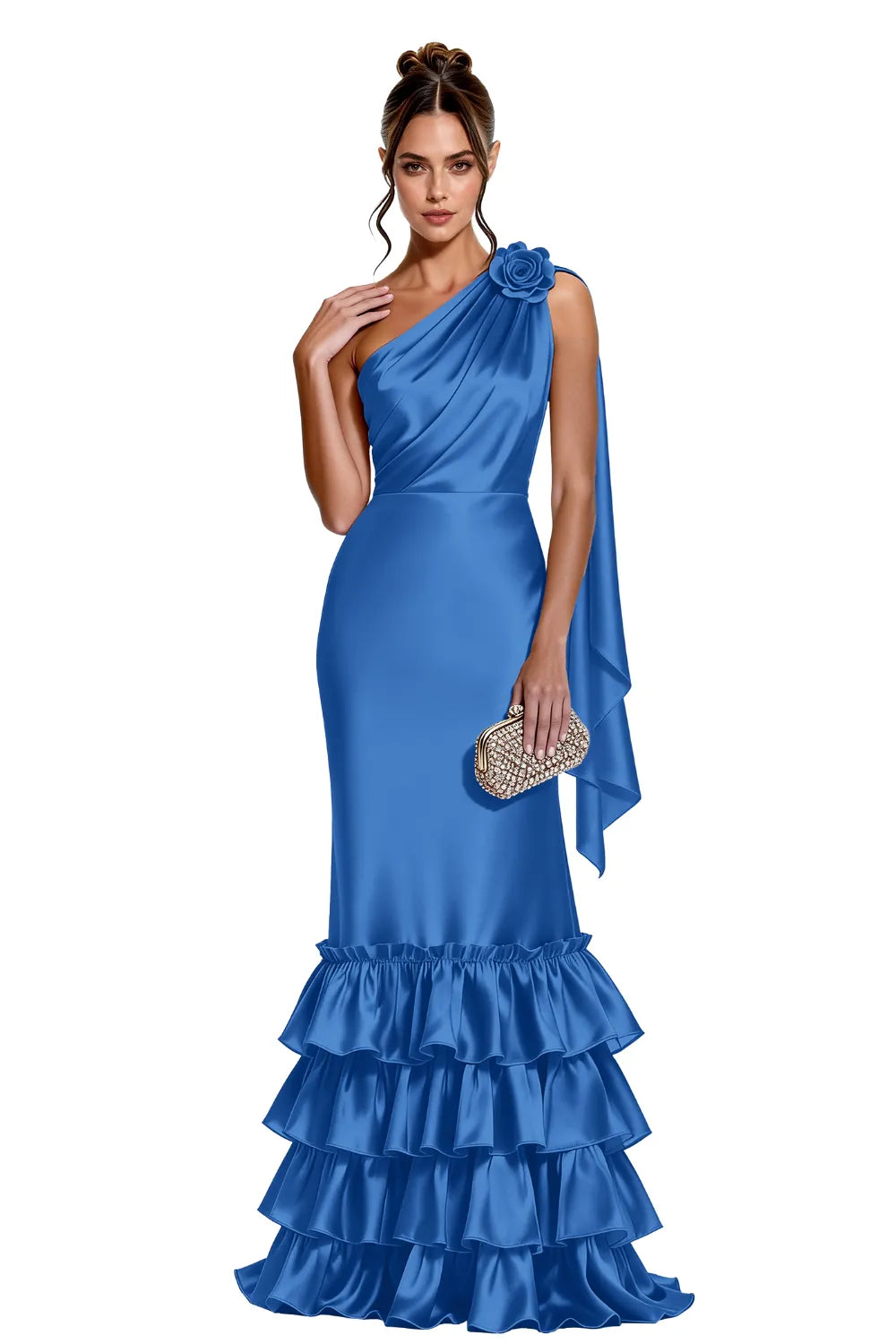 Elegant One Shoulder Satin Mermaid Evening Gown