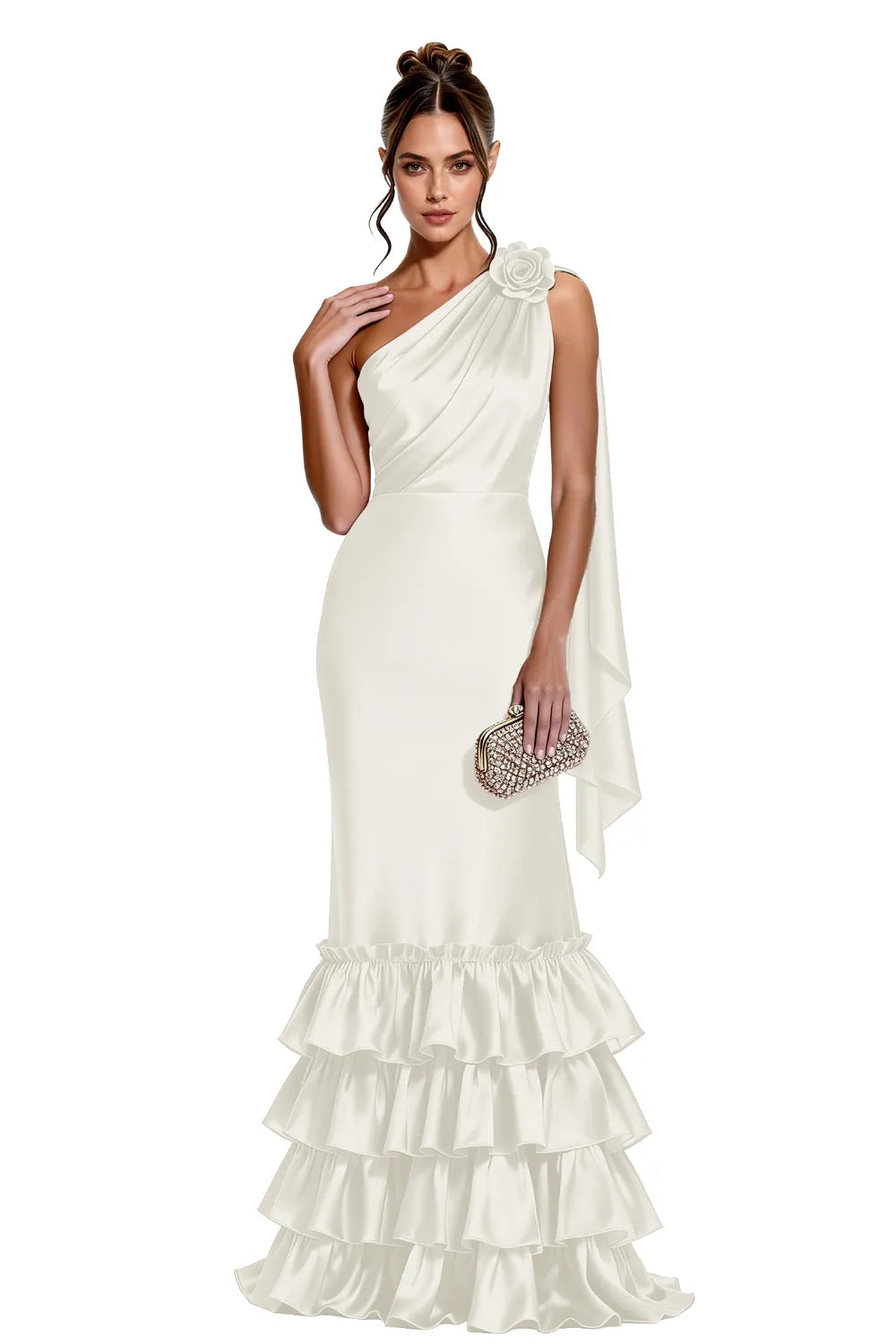 Elegant One Shoulder Satin Mermaid Evening Gown