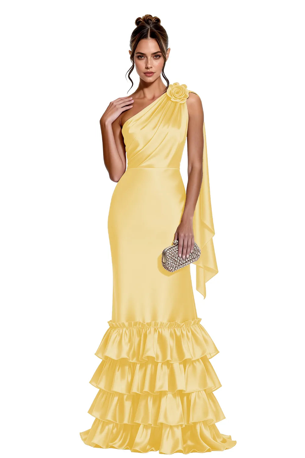 Elegant One Shoulder Satin Mermaid Evening Gown