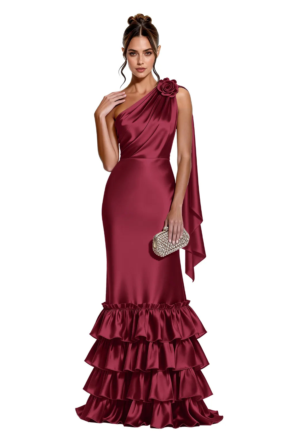 Elegant One Shoulder Satin Mermaid Evening Gown