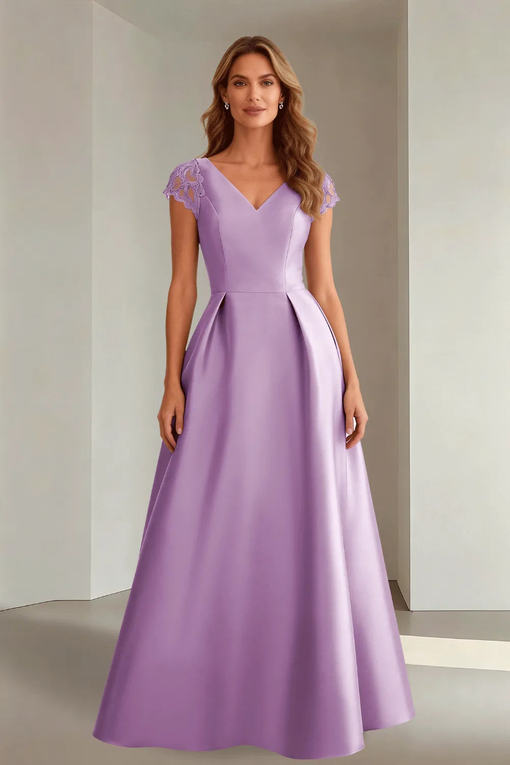 Classic Floor Length Satin Evening Gown for Wedding Guests