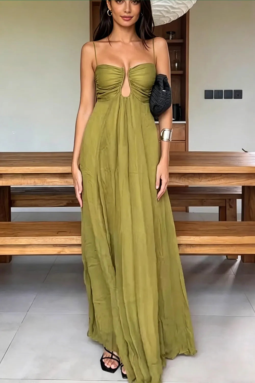 Ruched Front Cutout Maxi Dress（SALE）