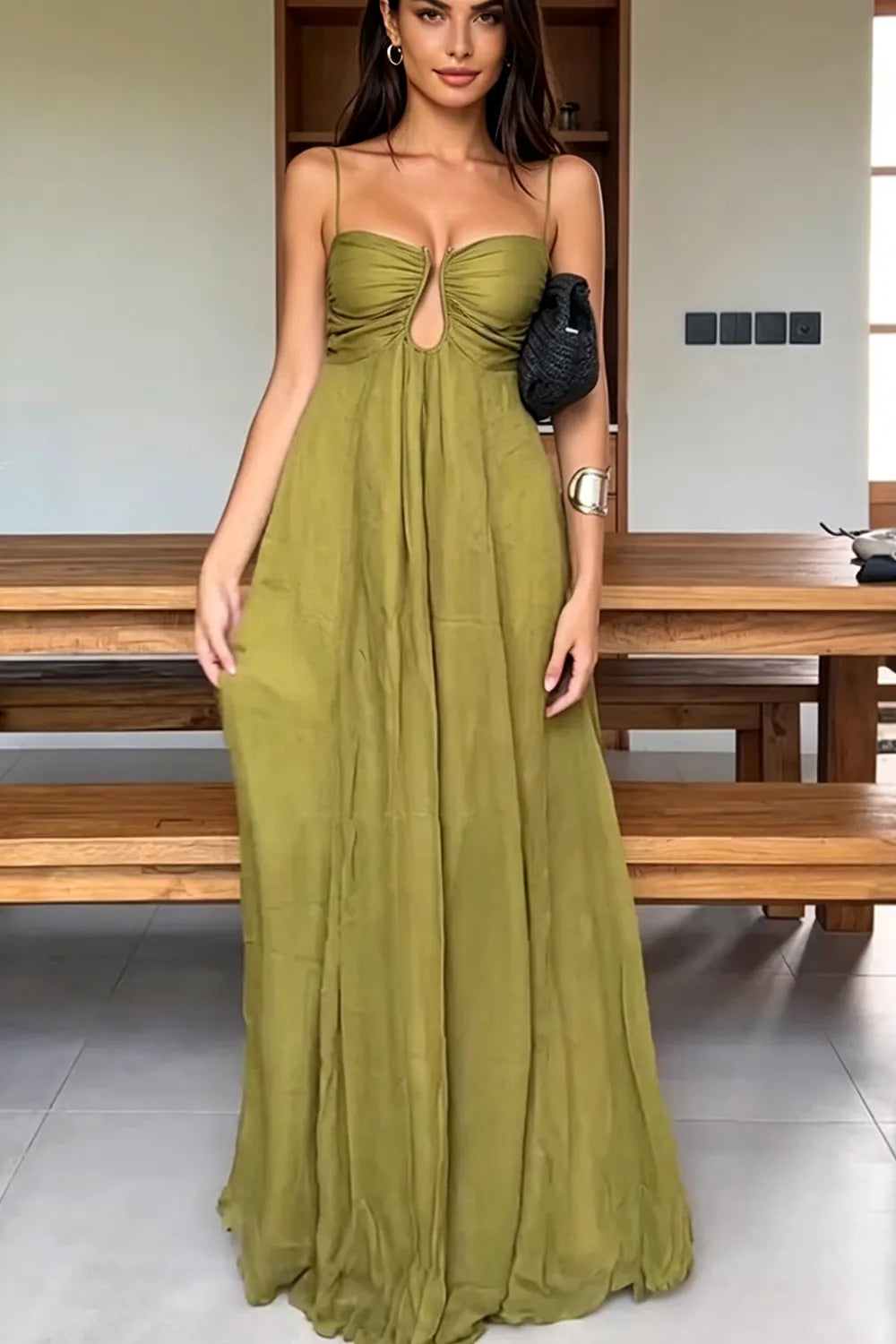 Ruched Front Cutout Maxi Dress（SALE）