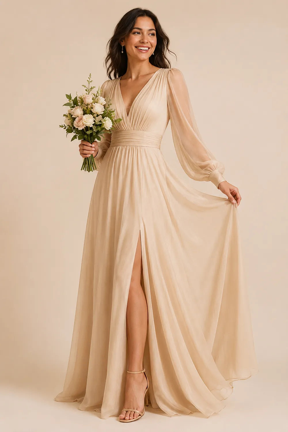 Valeria Ruched Waist Chiffon Evening Dress