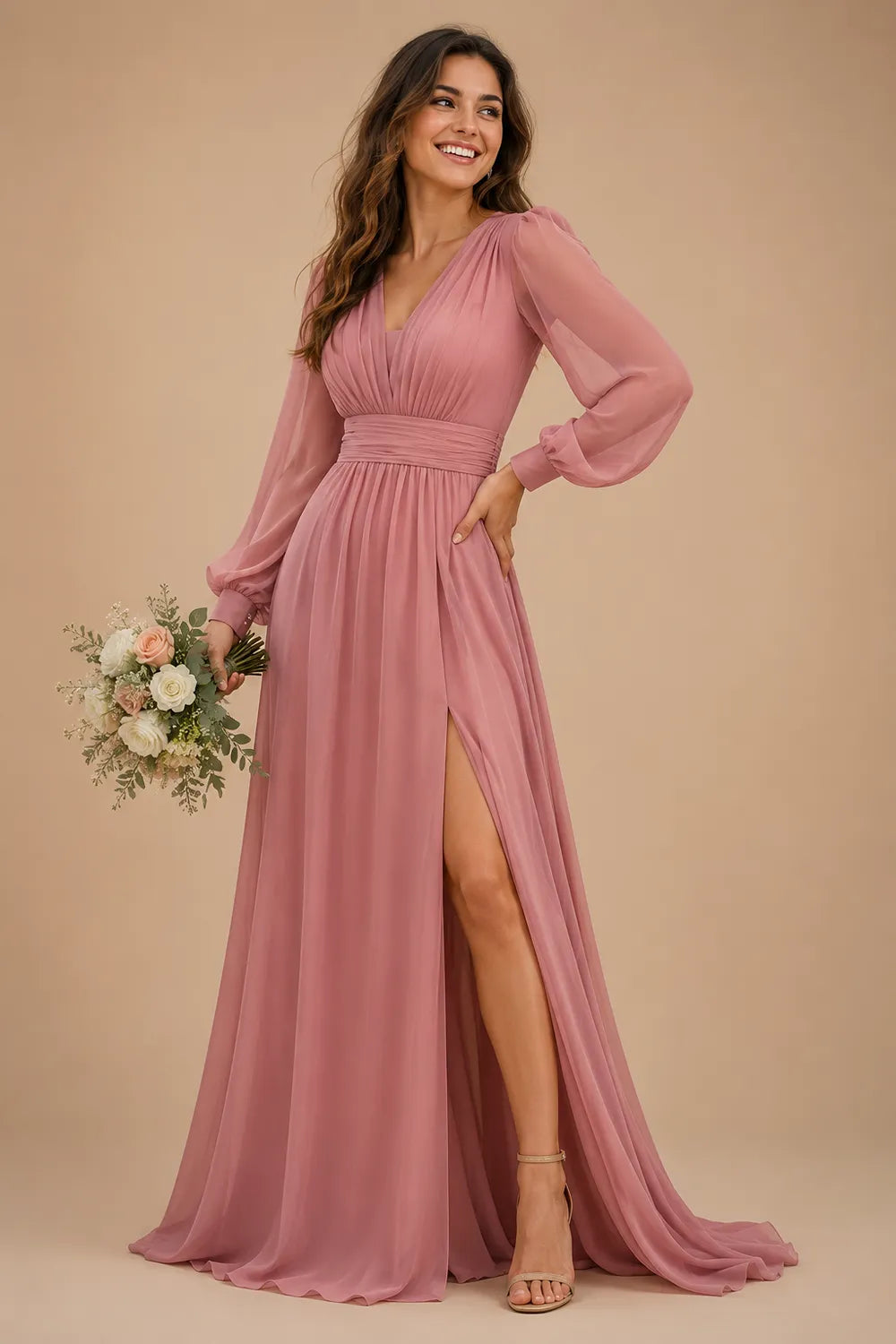 Valeria Ruched Waist Chiffon Evening Dress