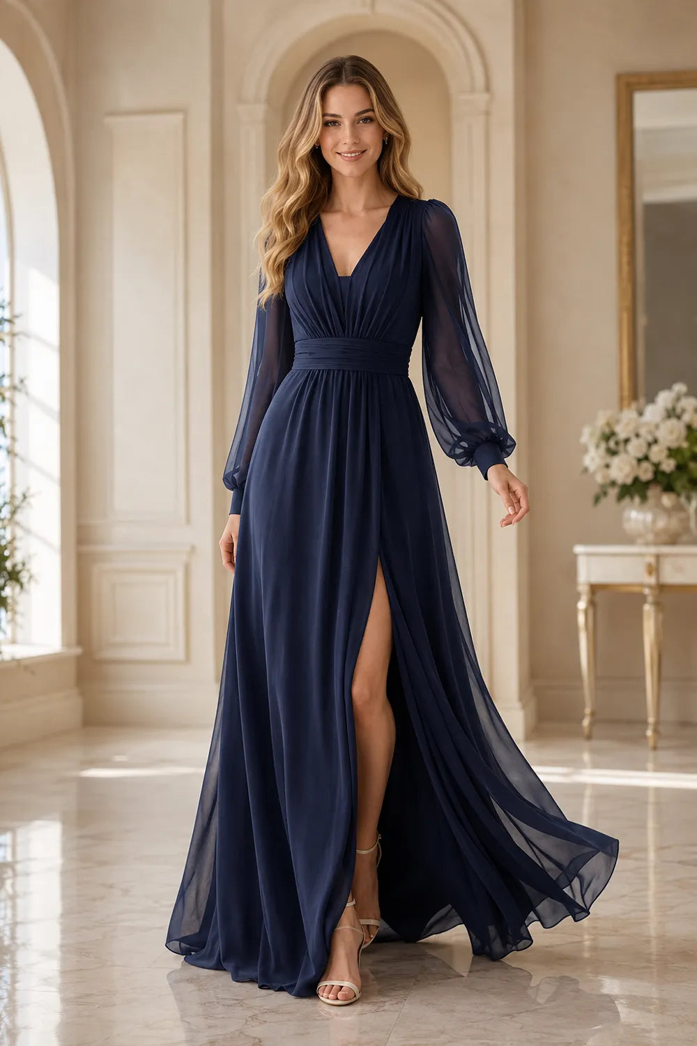 Valeria Ruched Waist Chiffon Evening Dress