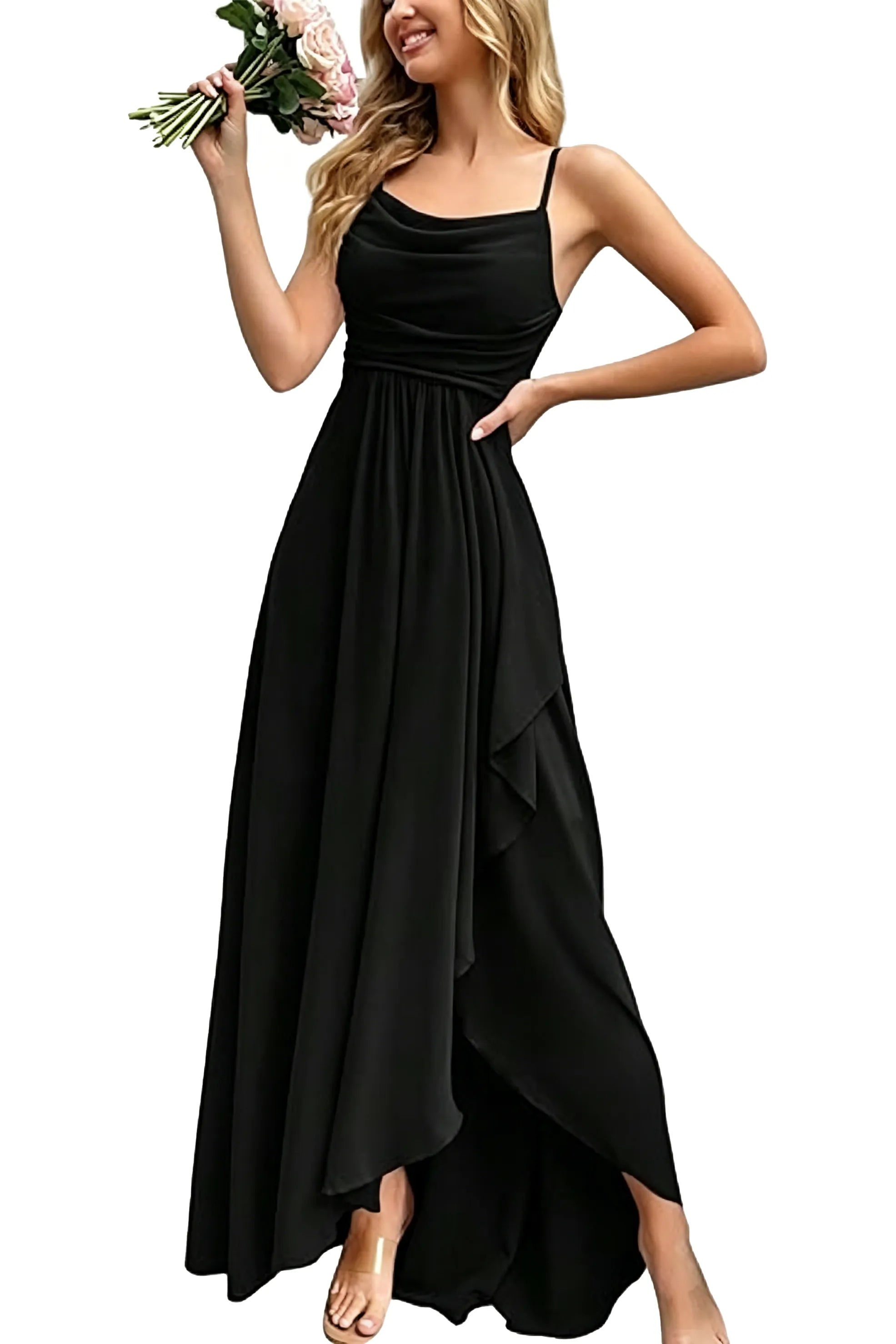 Aurelia Draped Spaghetti Strap Maxi Dress