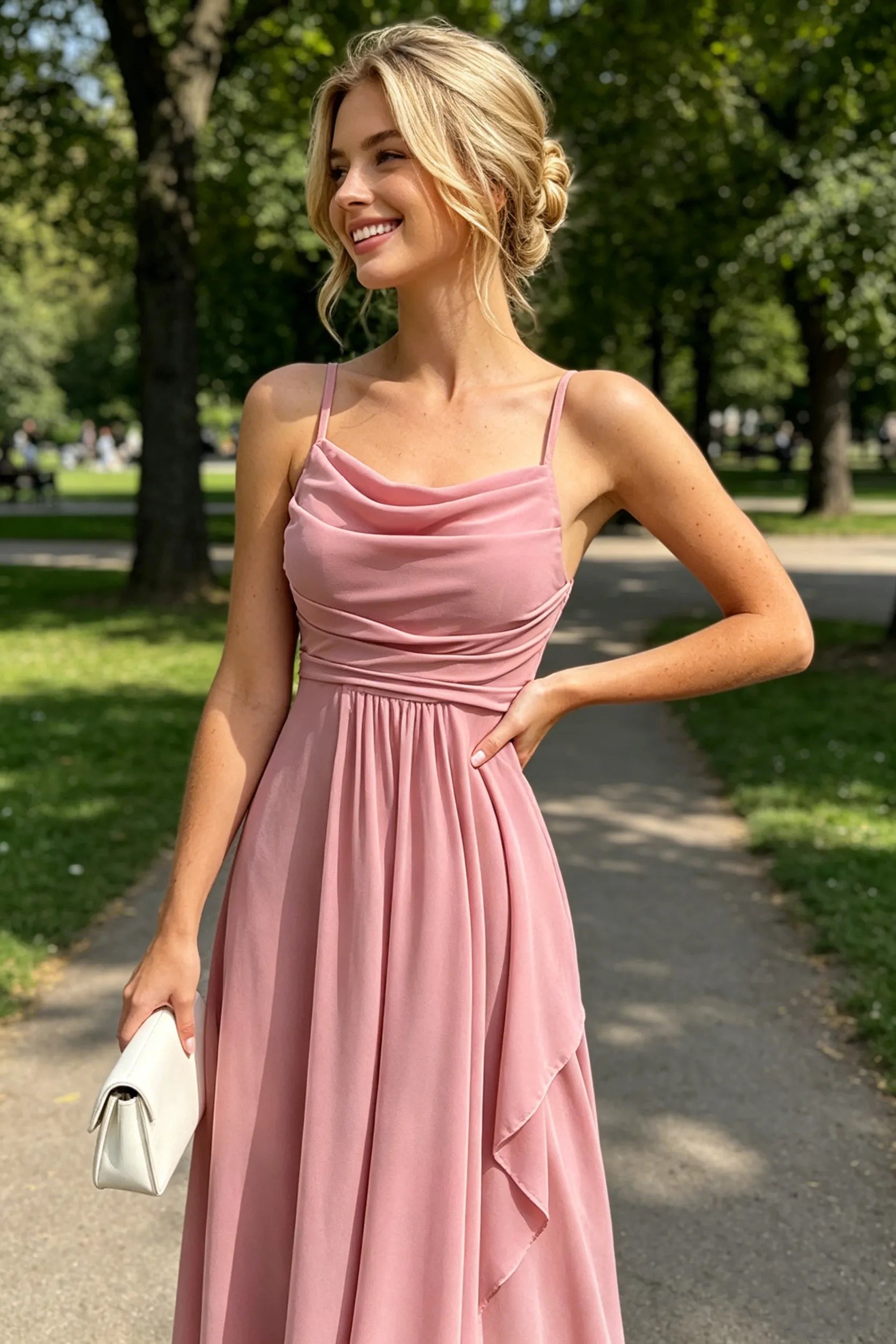 Aurelia Draped Spaghetti Strap Maxi Dress