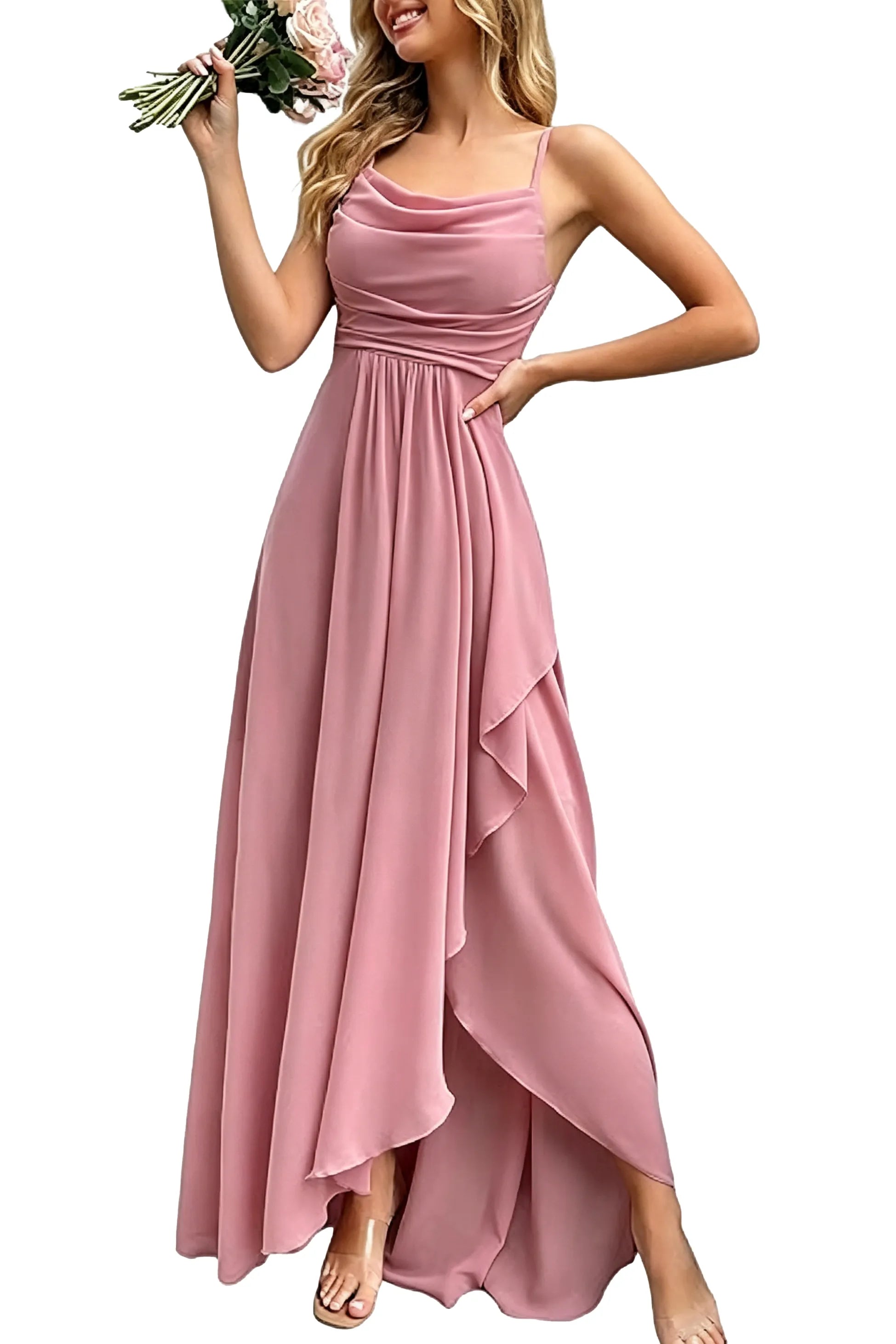 Aurelia Draped Spaghetti Strap Maxi Dress