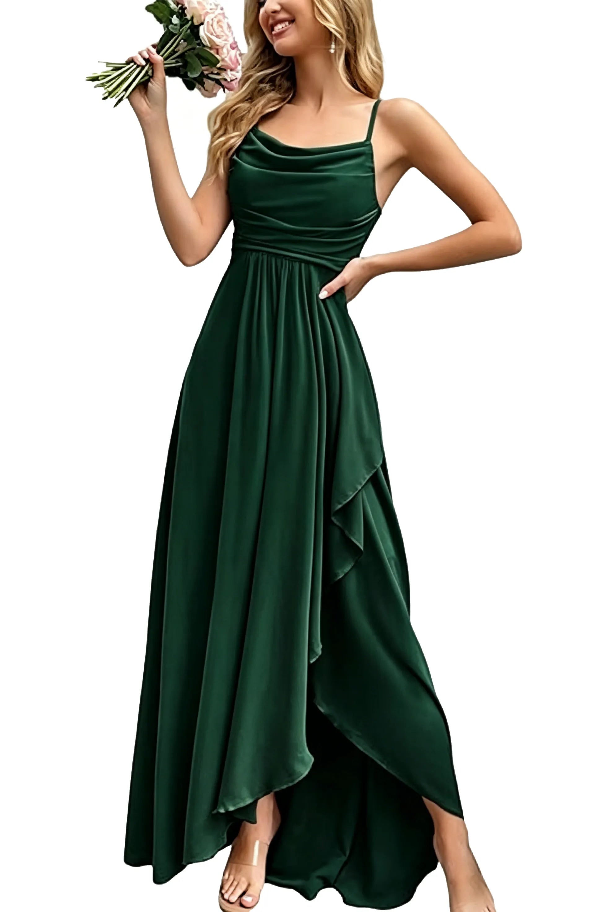 Aurelia Draped Spaghetti Strap Maxi Dress