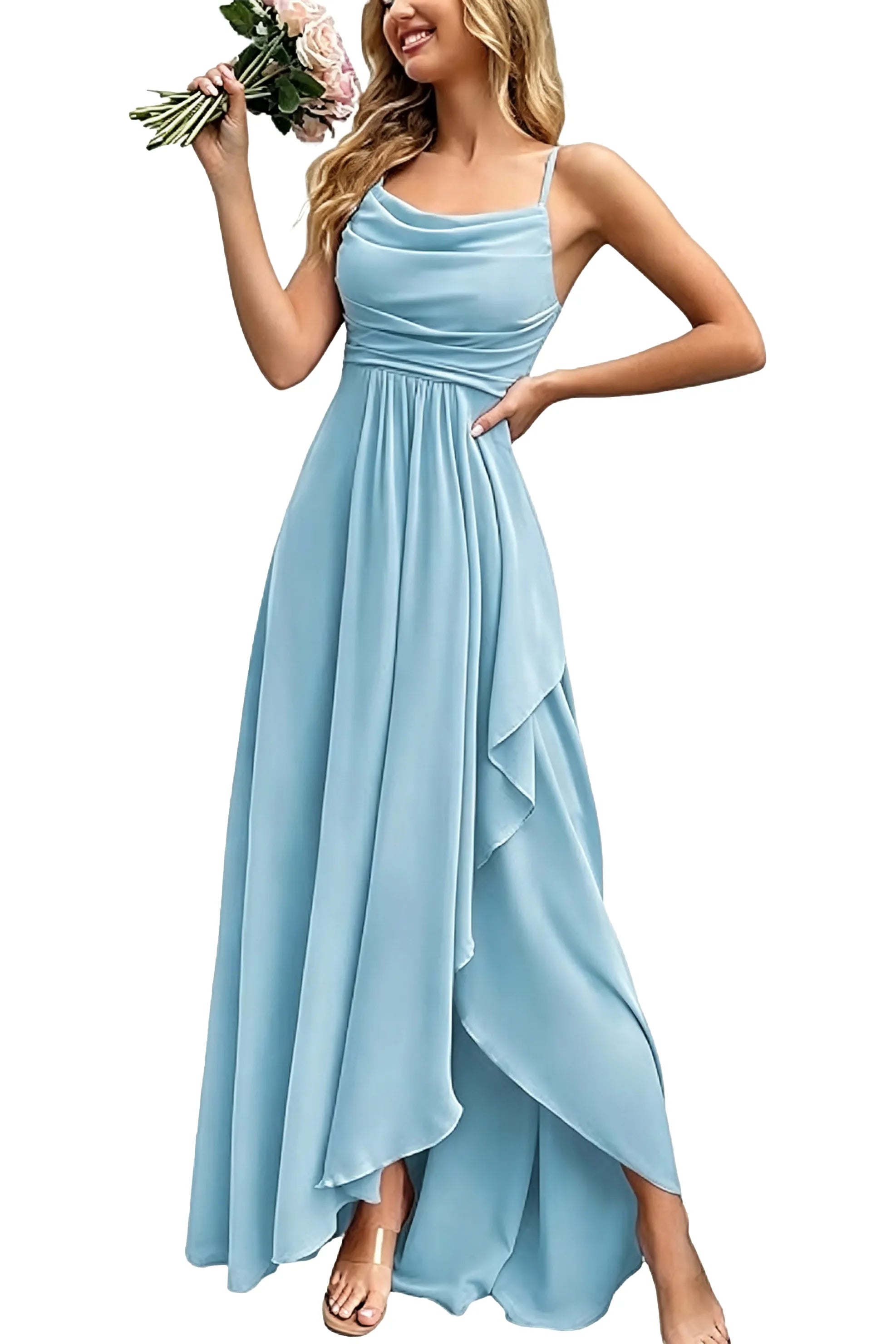 Aurelia Draped Spaghetti Strap Maxi Dress