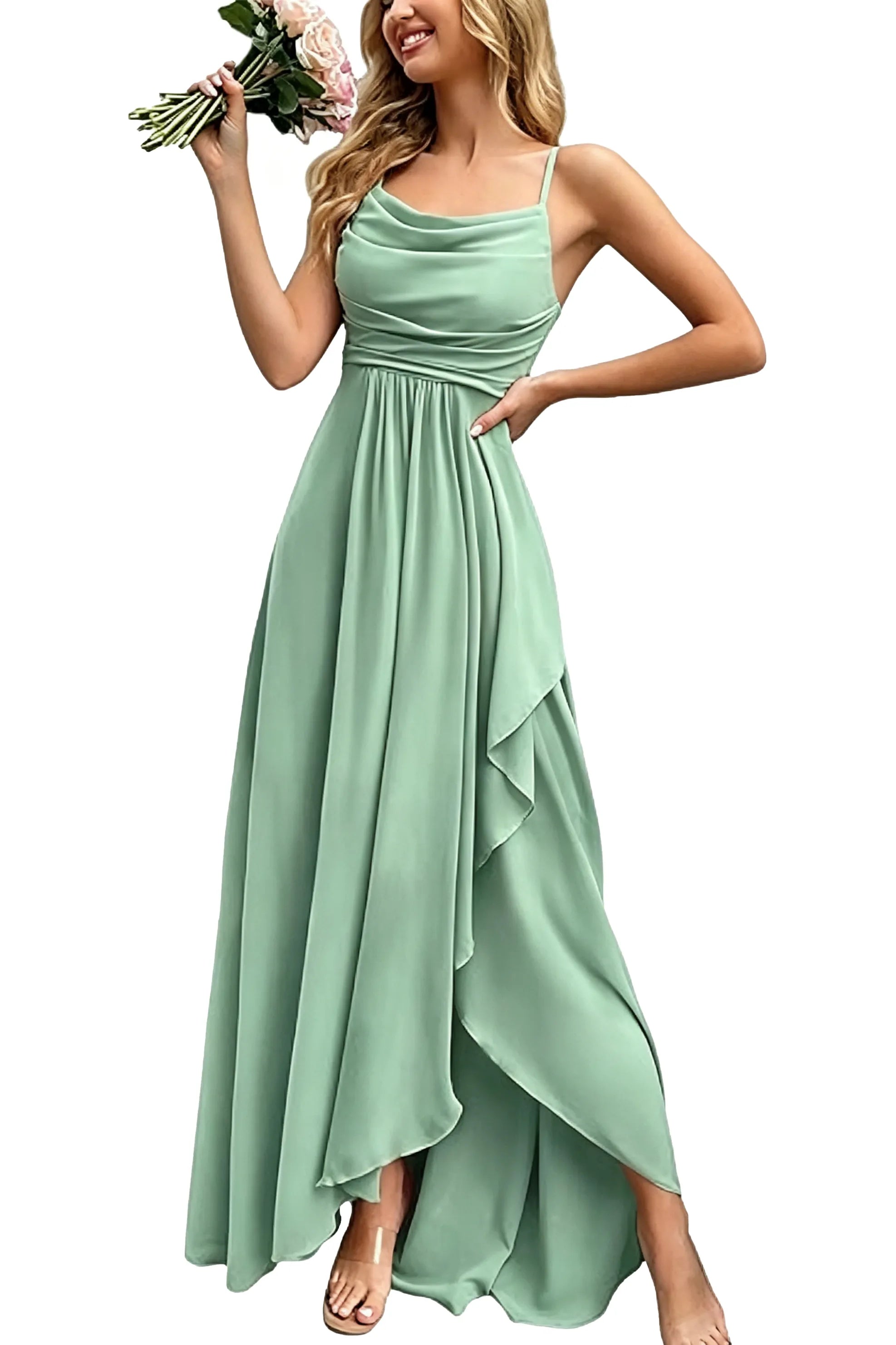 Aurelia Draped Spaghetti Strap Maxi Dress