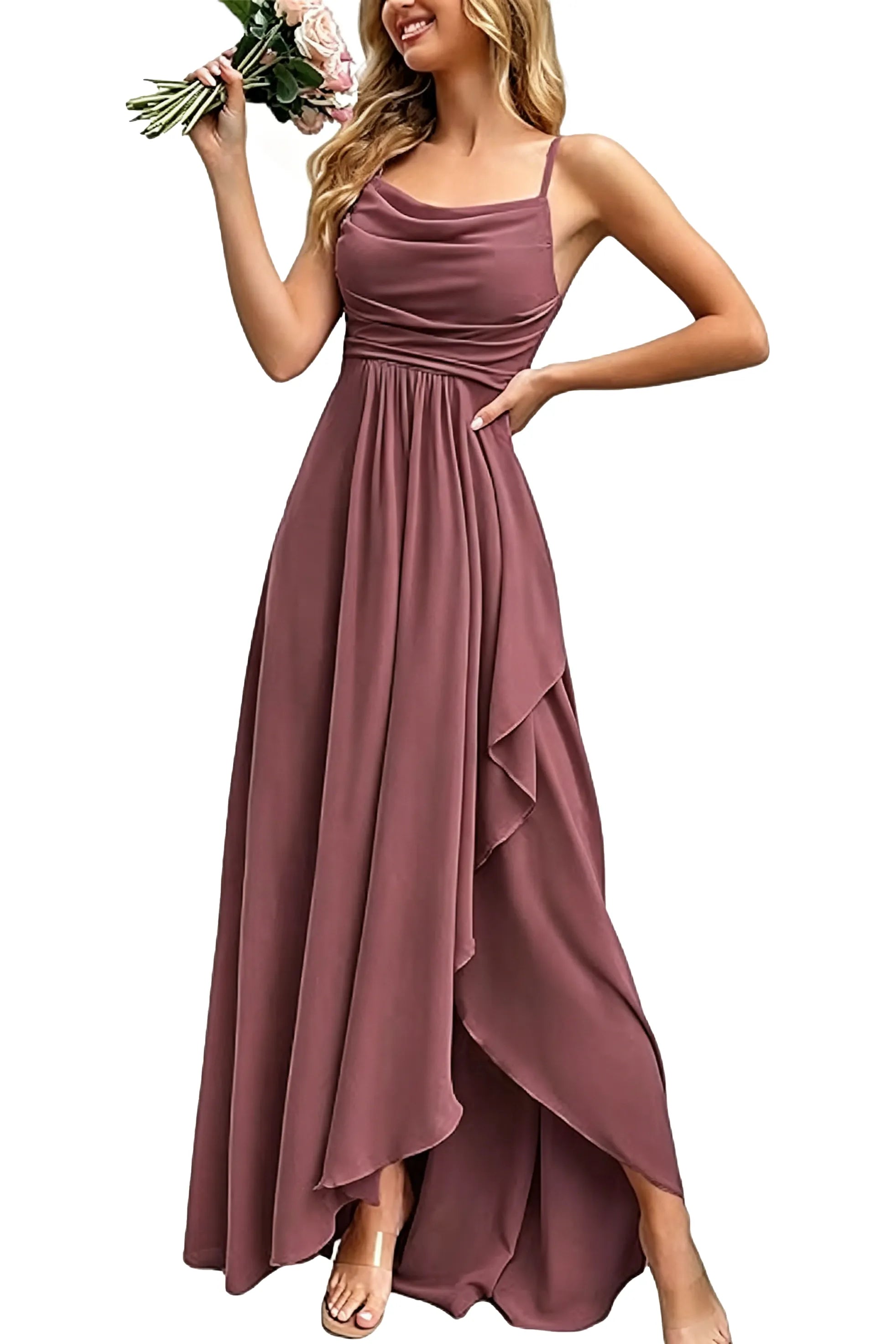 Aurelia Draped Spaghetti Strap Maxi Dress