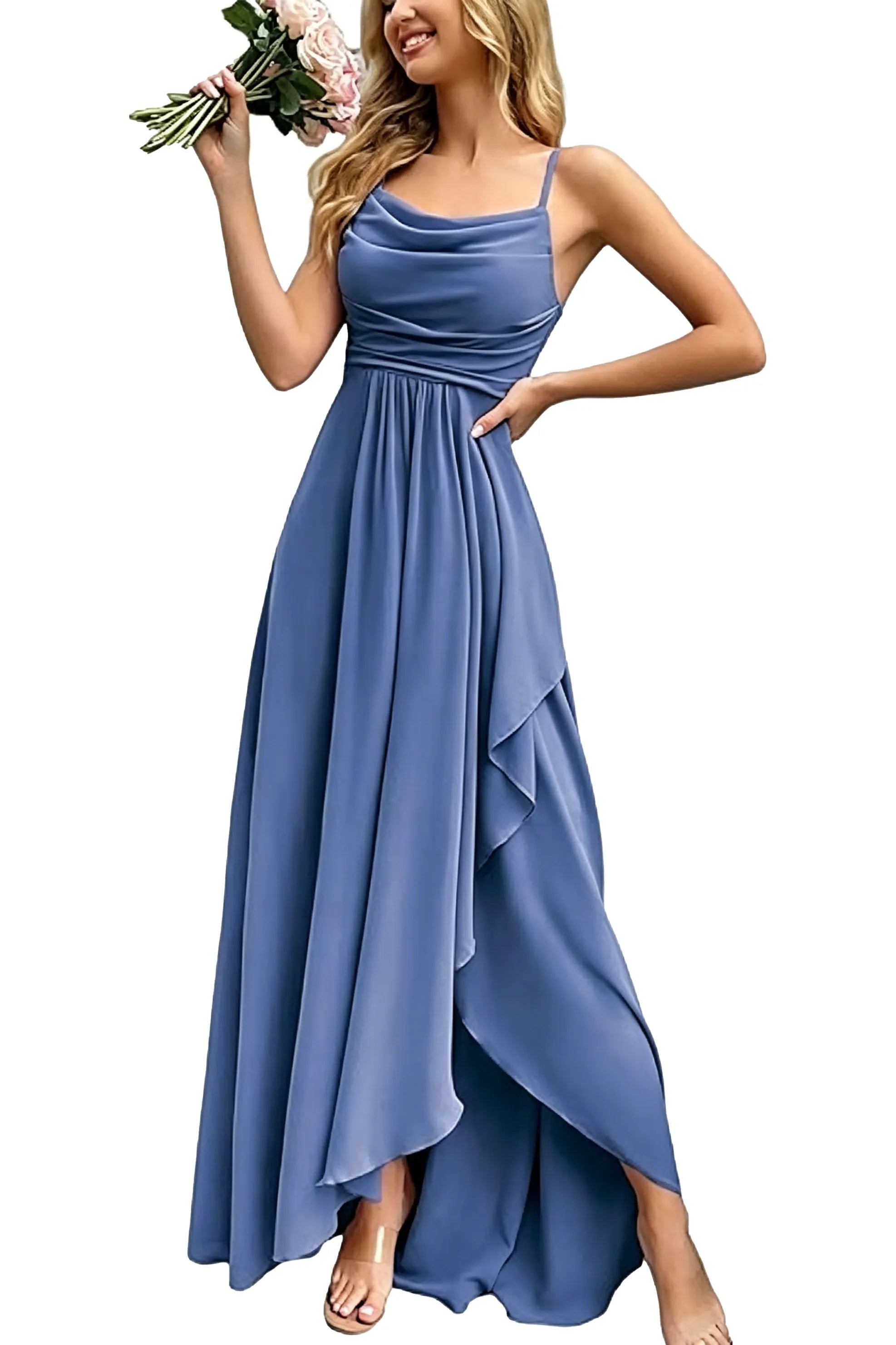 Aurelia Draped Spaghetti Strap Maxi Dress