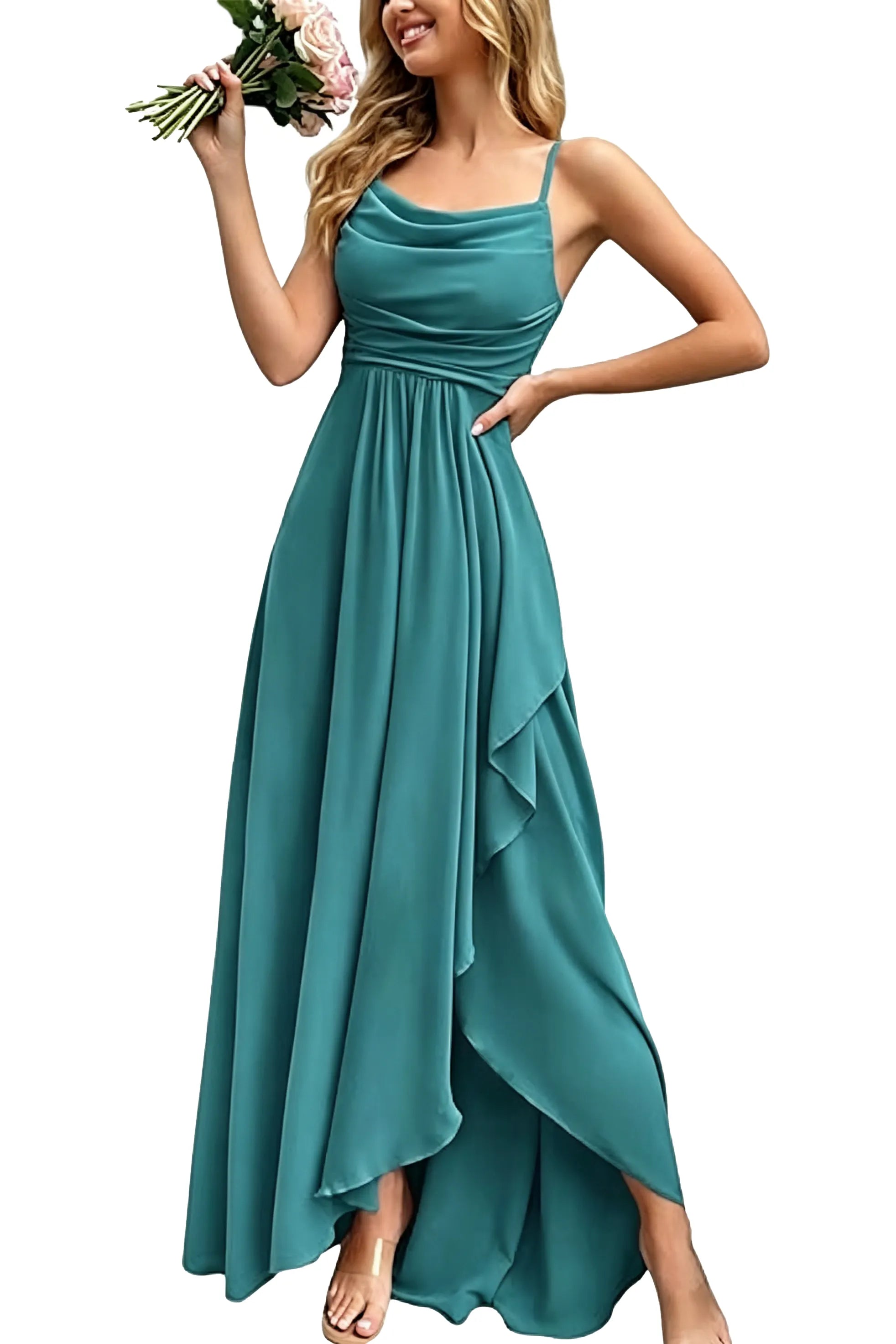 Aurelia Draped Spaghetti Strap Maxi Dress