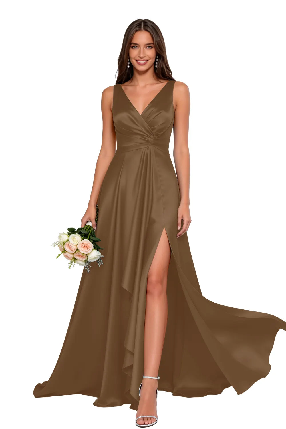 Elegant V Neck A Line Formal Maxi Dress