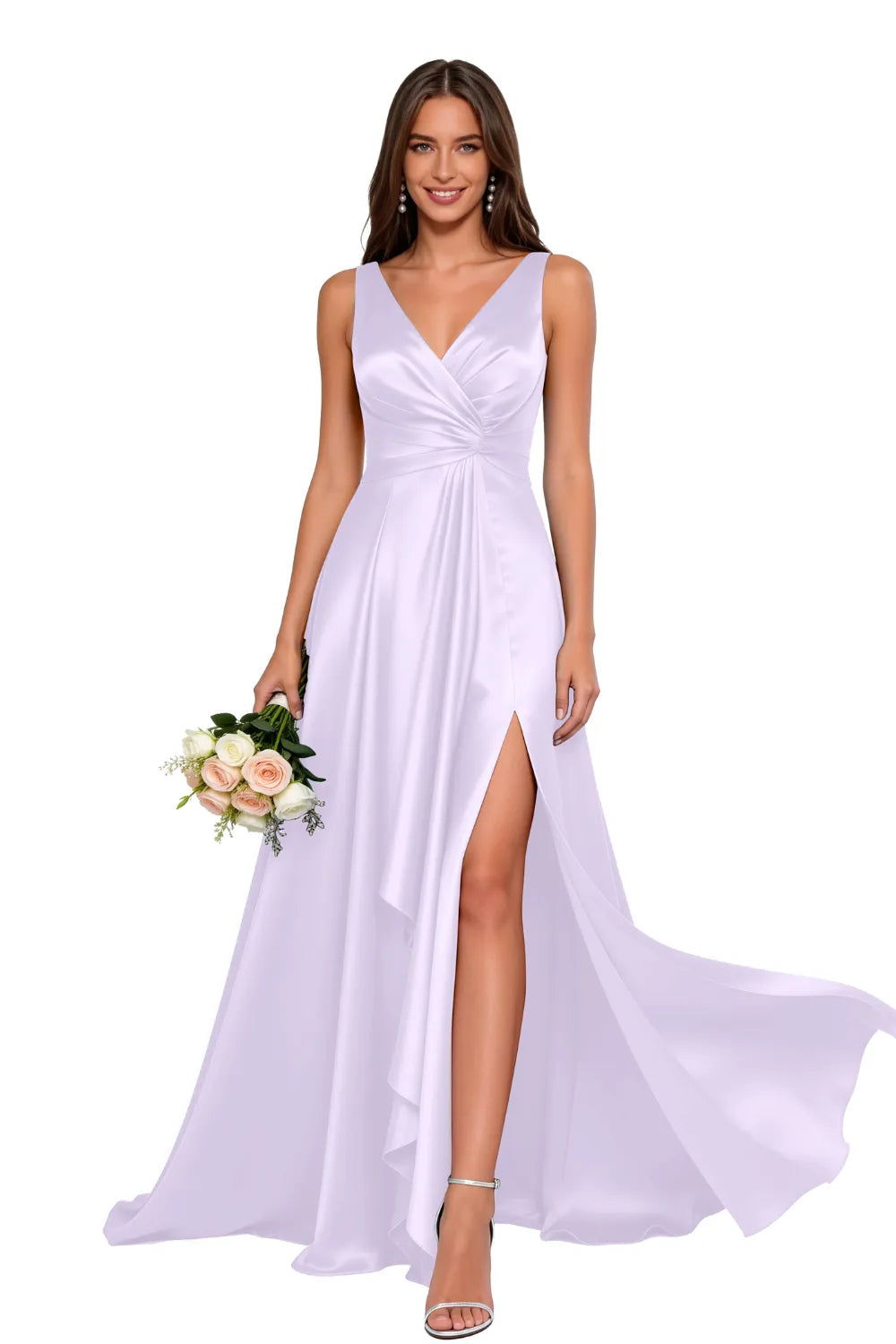 Elegant V Neck A Line Formal Maxi Dress