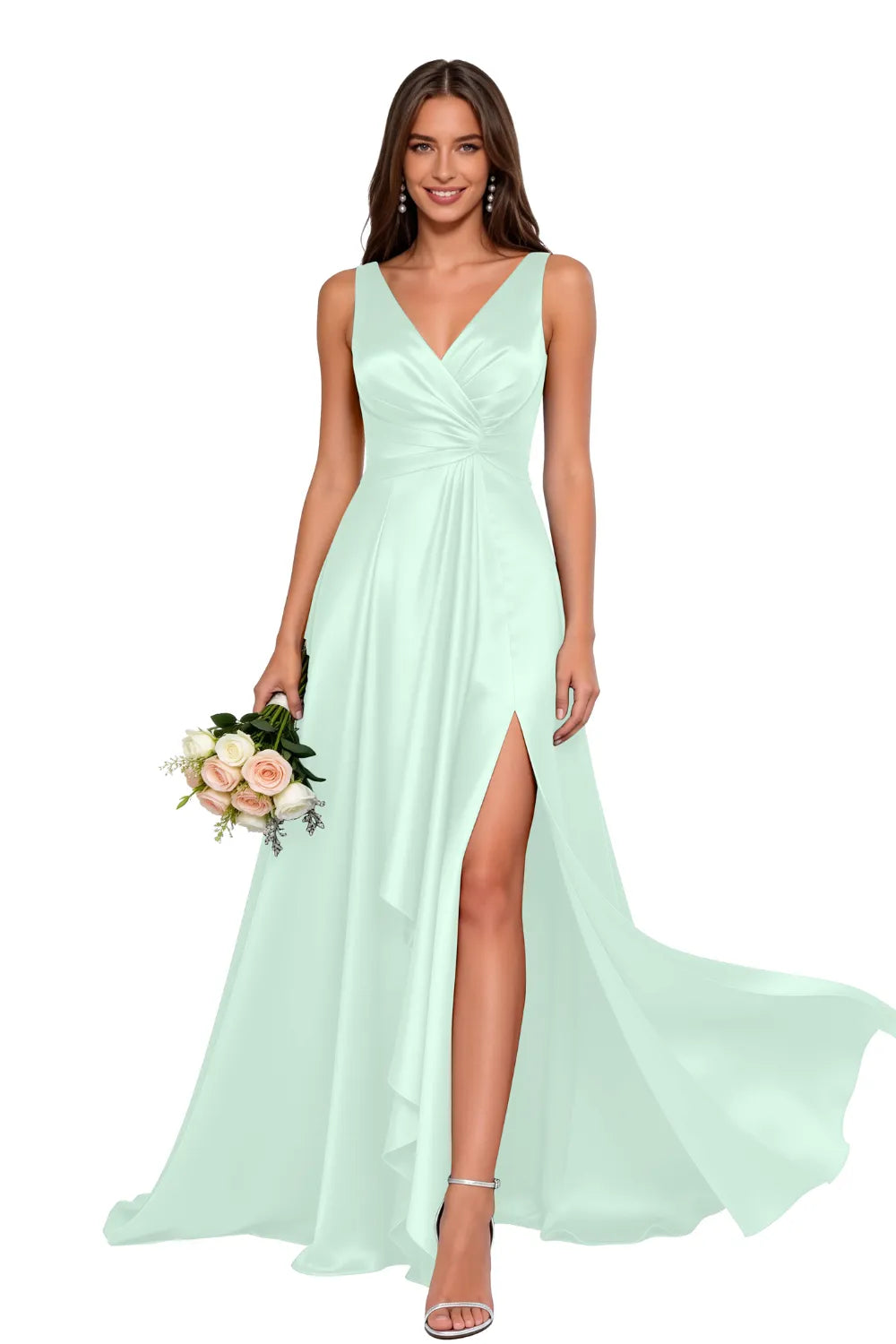 Elegant V Neck A Line Formal Maxi Dress
