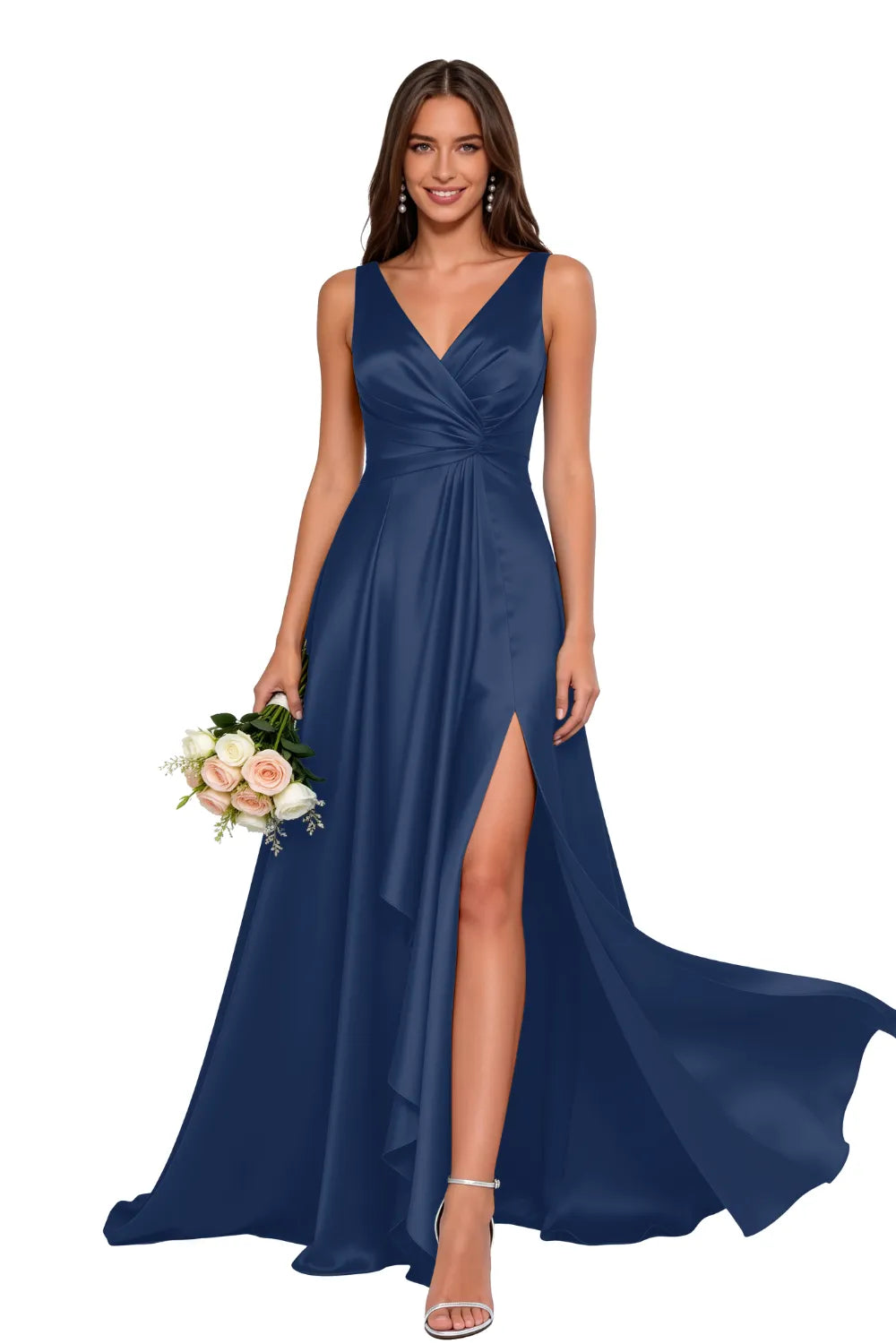 Elegant V Neck A Line Formal Maxi Dress
