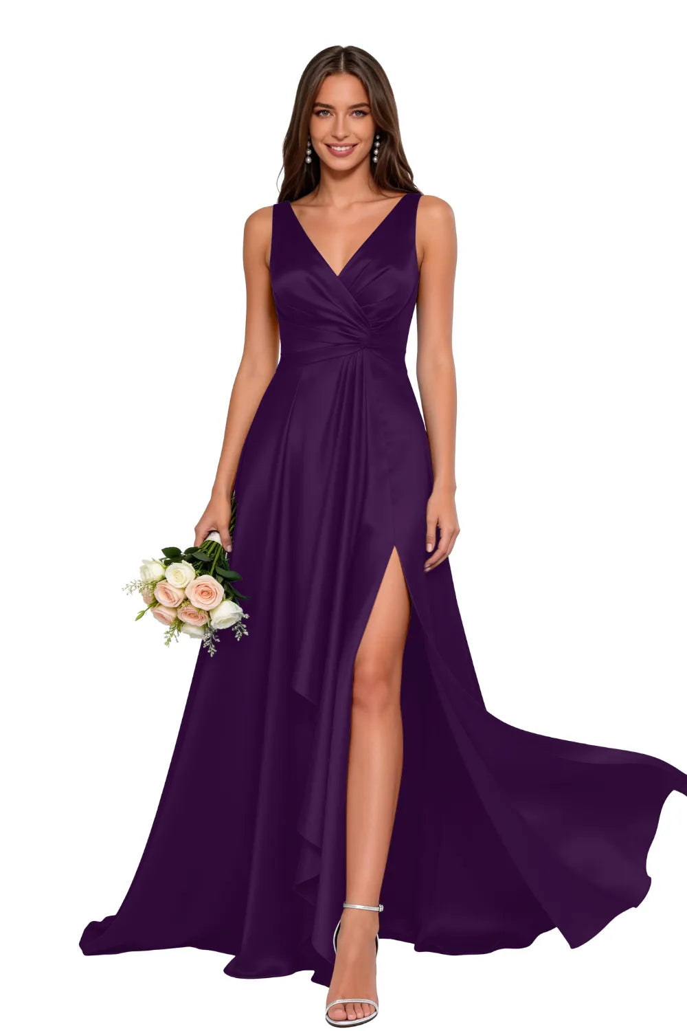 Elegant V Neck A Line Formal Maxi Dress