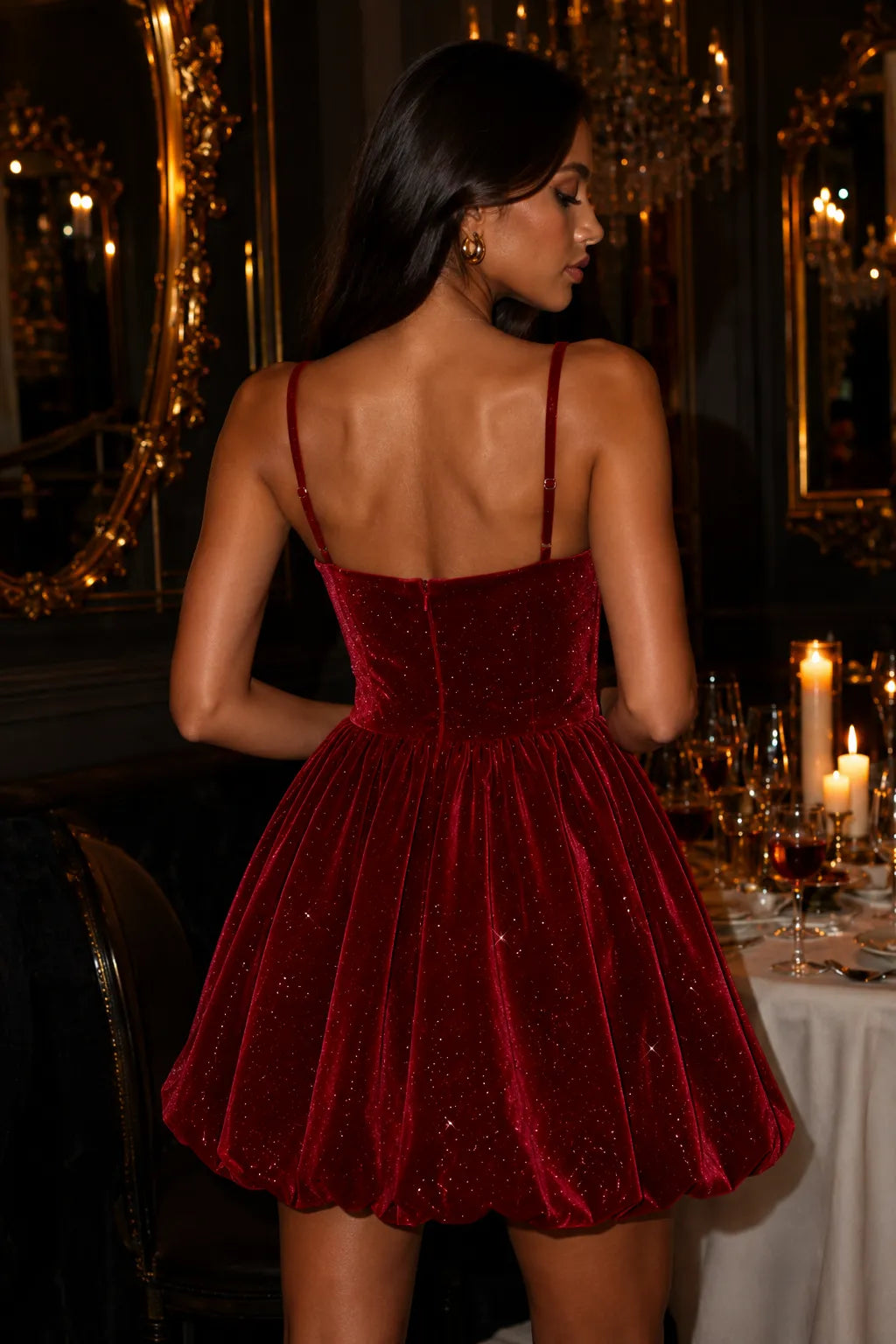 Shimmer Velvet Bubble Hem Mini Dress