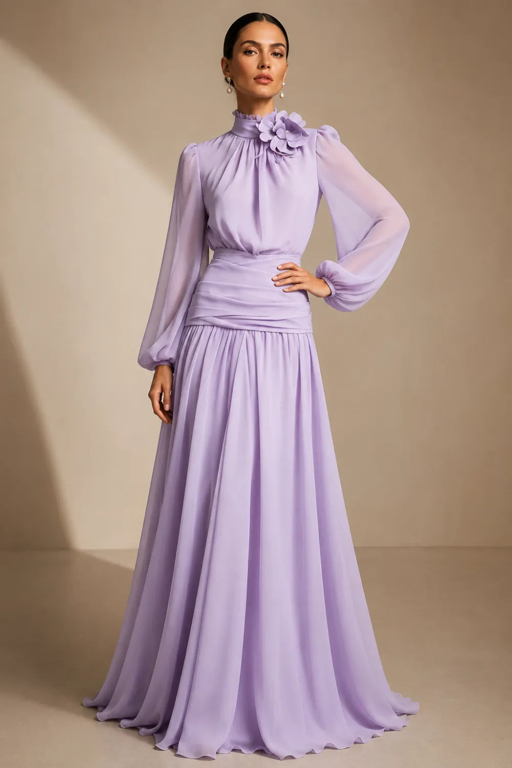 Regal Long Sleeve Chiffon Evening Dress