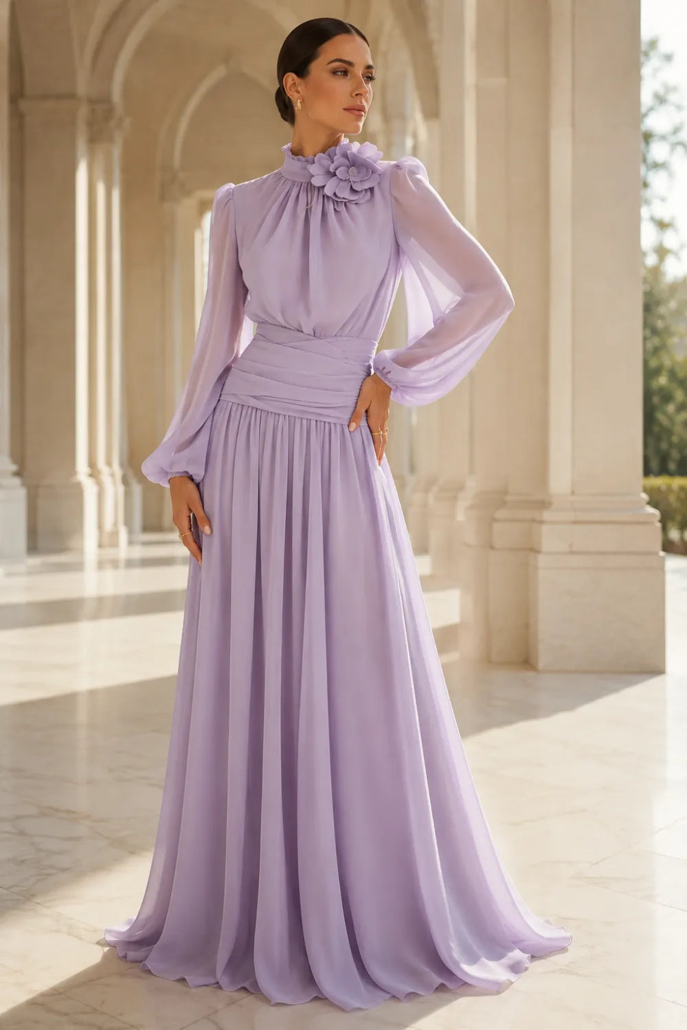 Regal Long Sleeve Chiffon Evening Dress