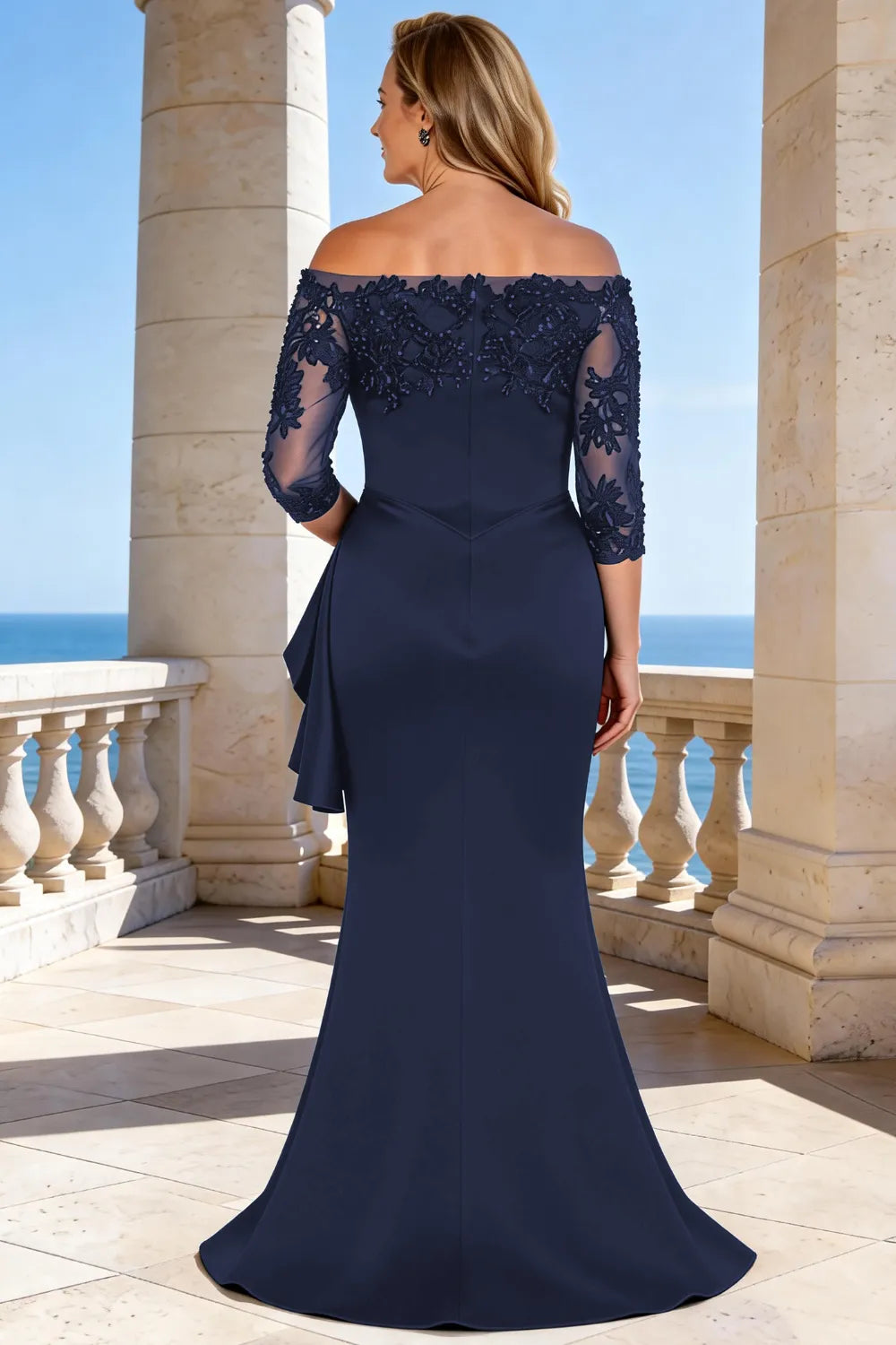 Elegant Floor Length Lace Sleeve Formal Dress