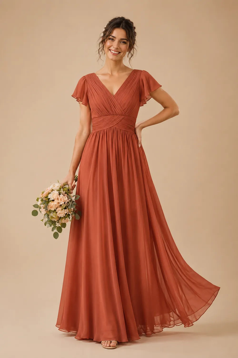 Liora Flutter Sleeve Maxi Formal Gown