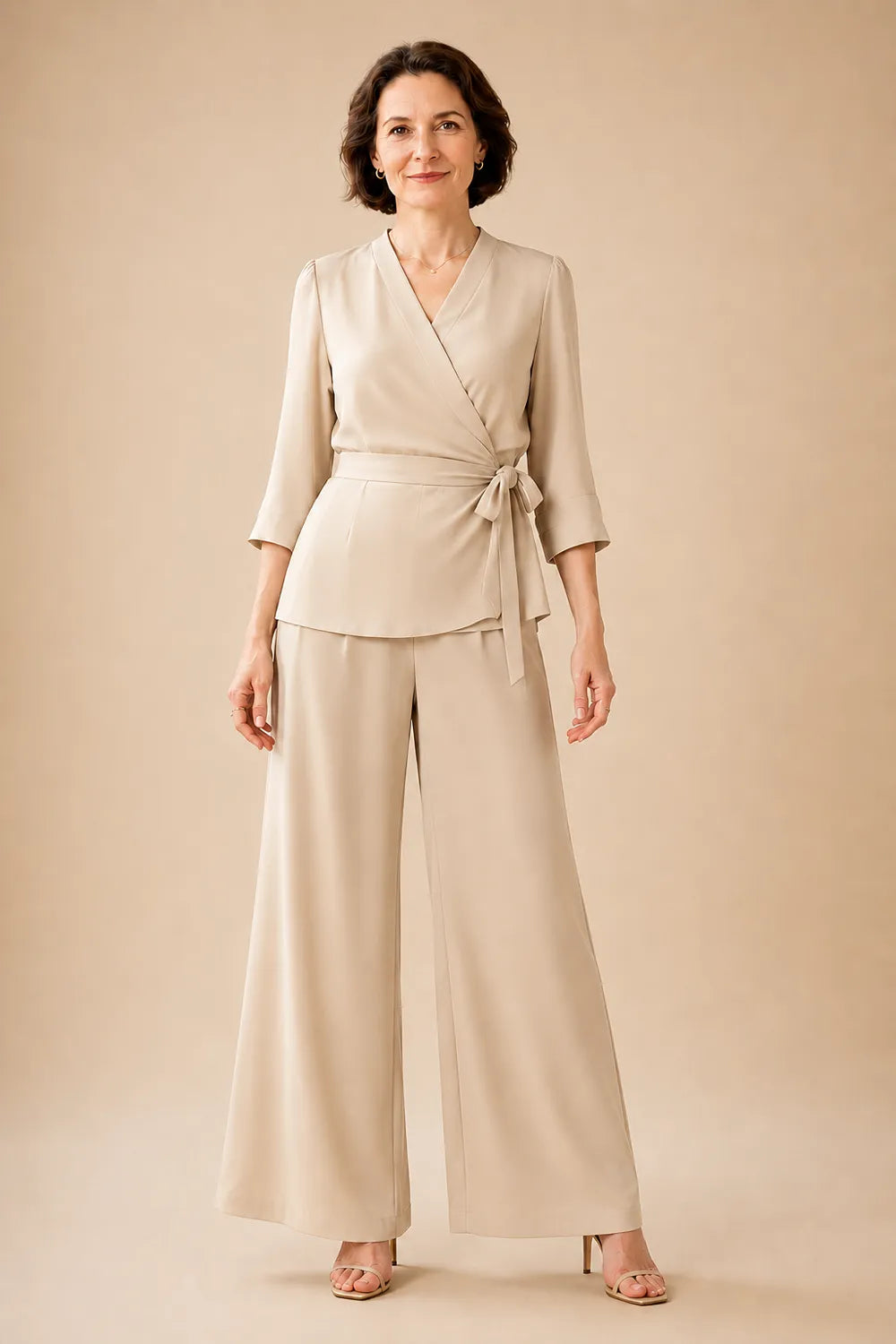 Classy Mother of the Bride Wrap Pant Suit