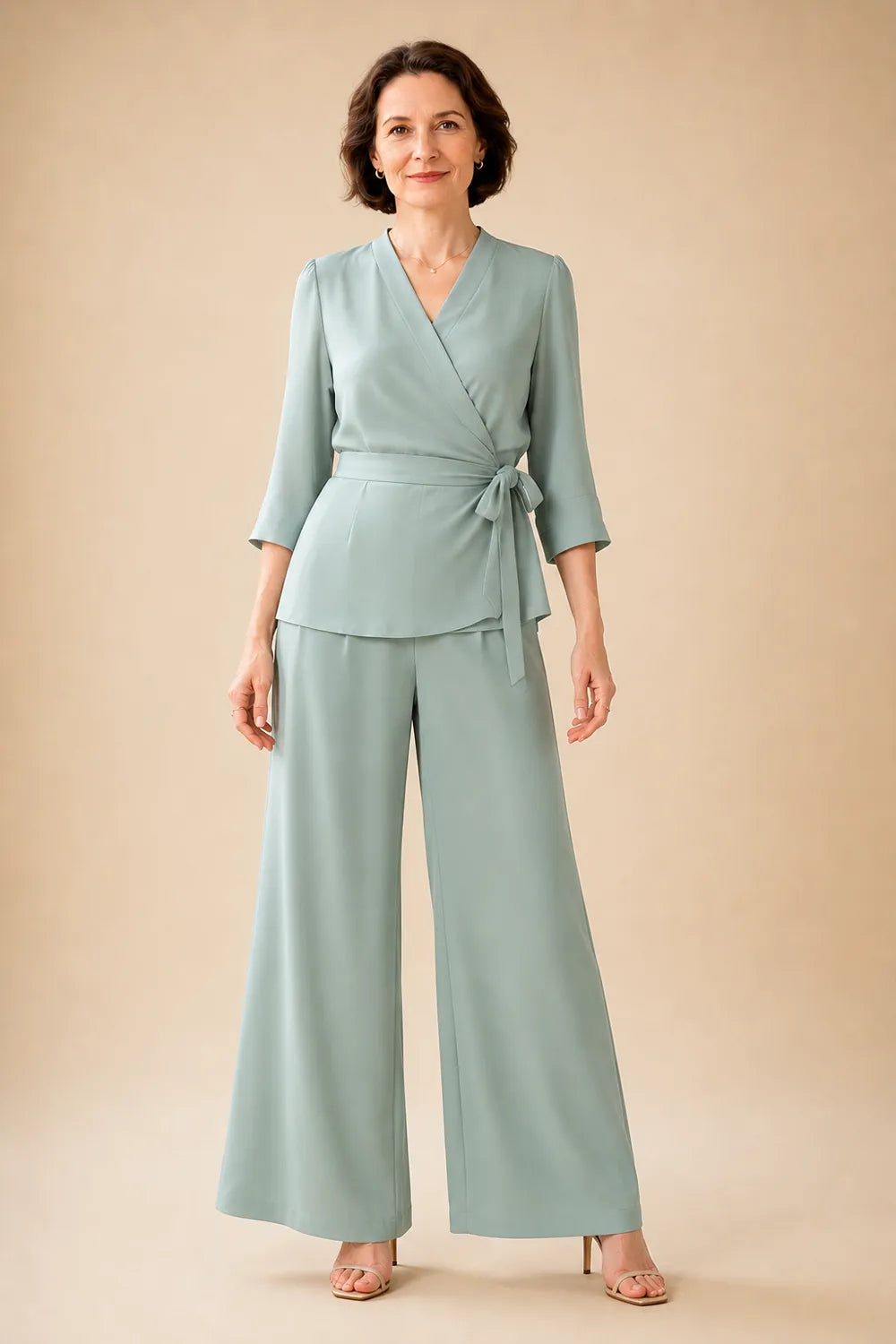 Classy Mother of the Bride Wrap Pant Suit