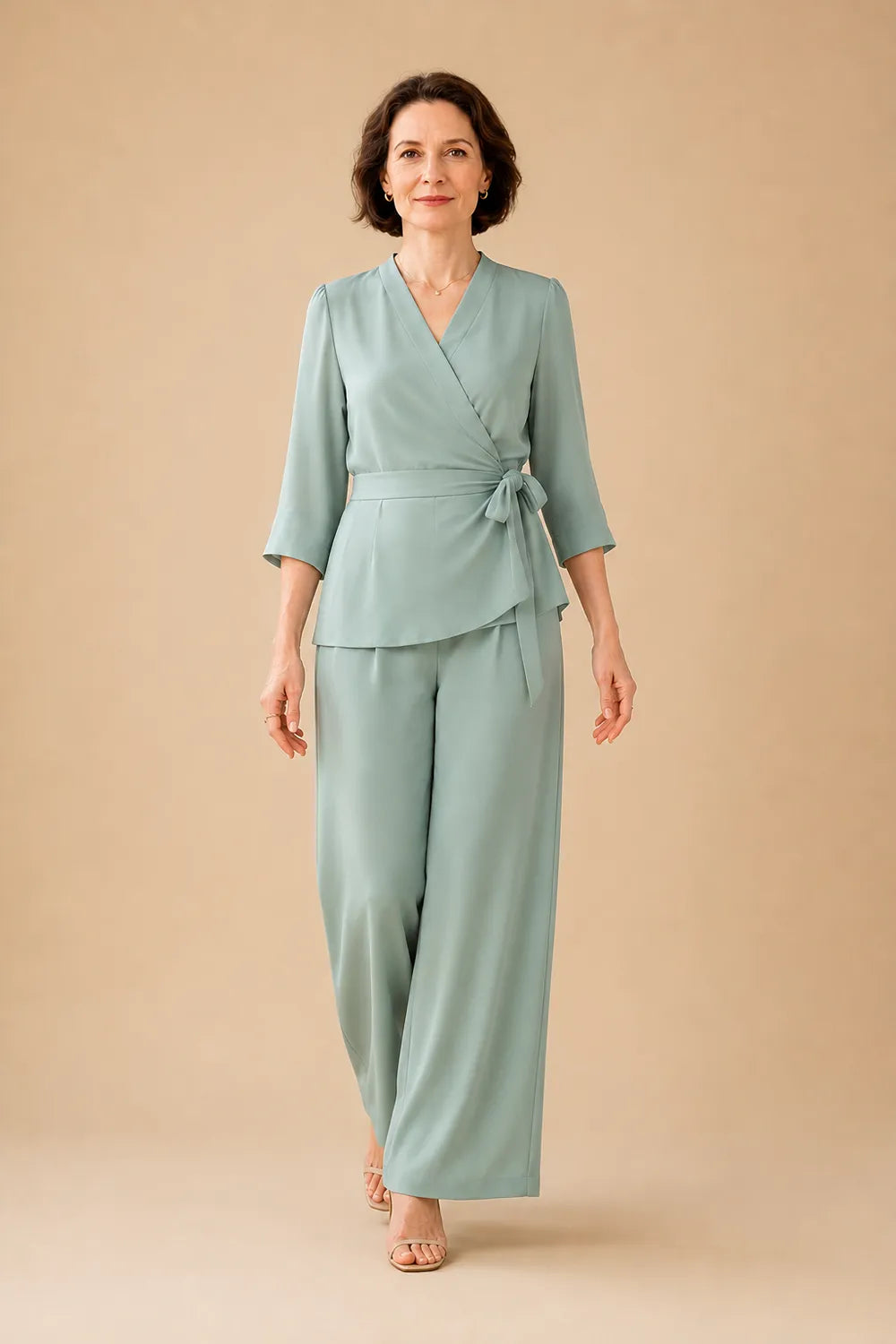 Classy Mother of the Bride Wrap Pant Suit