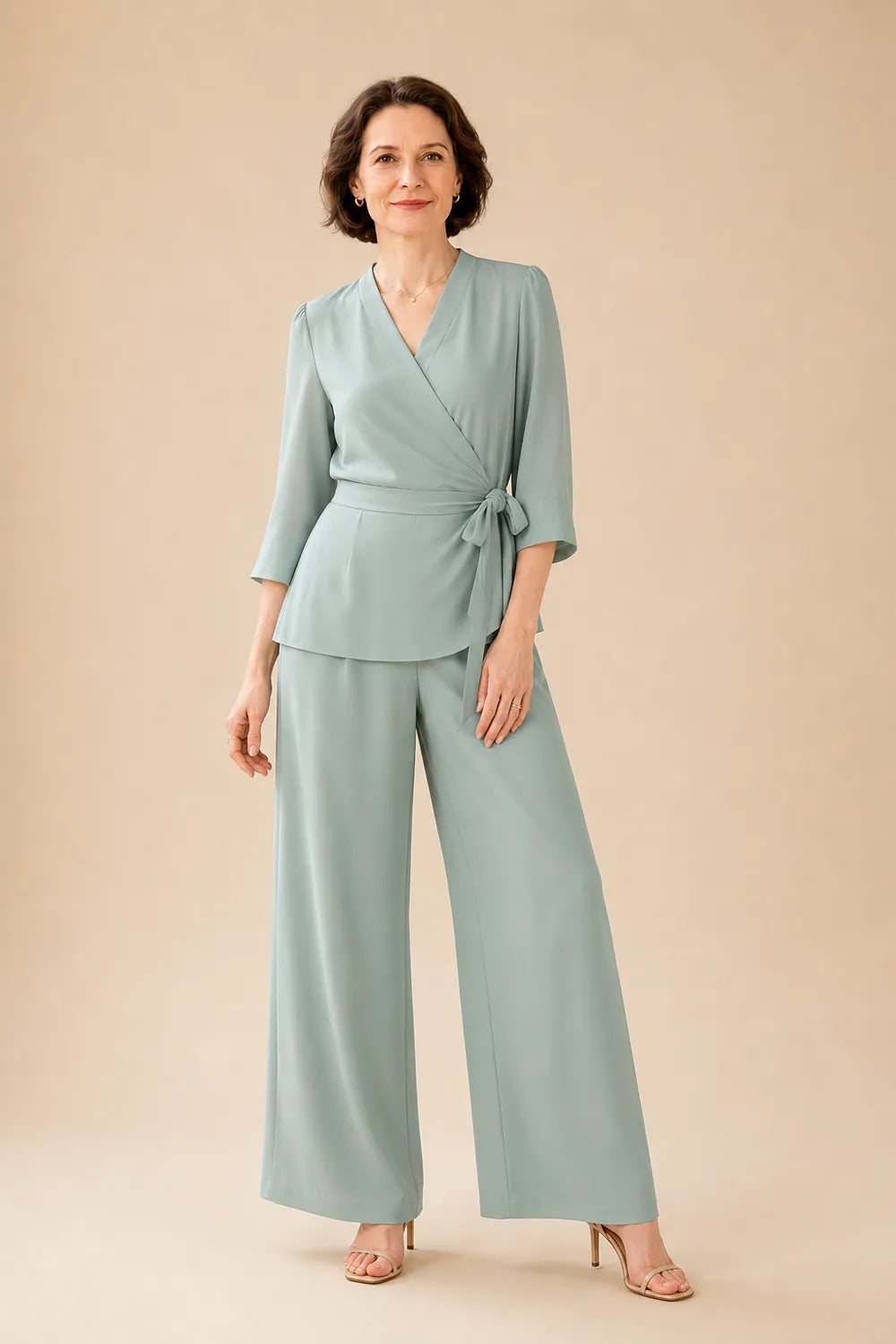 Classy Mother of the Bride Wrap Pant Suit