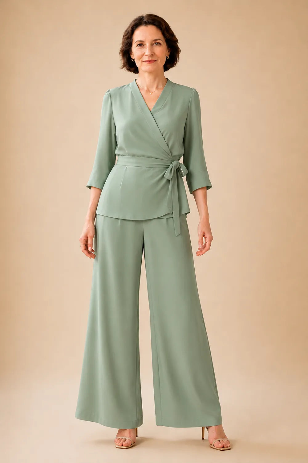 Classy Mother of the Bride Wrap Pant Suit
