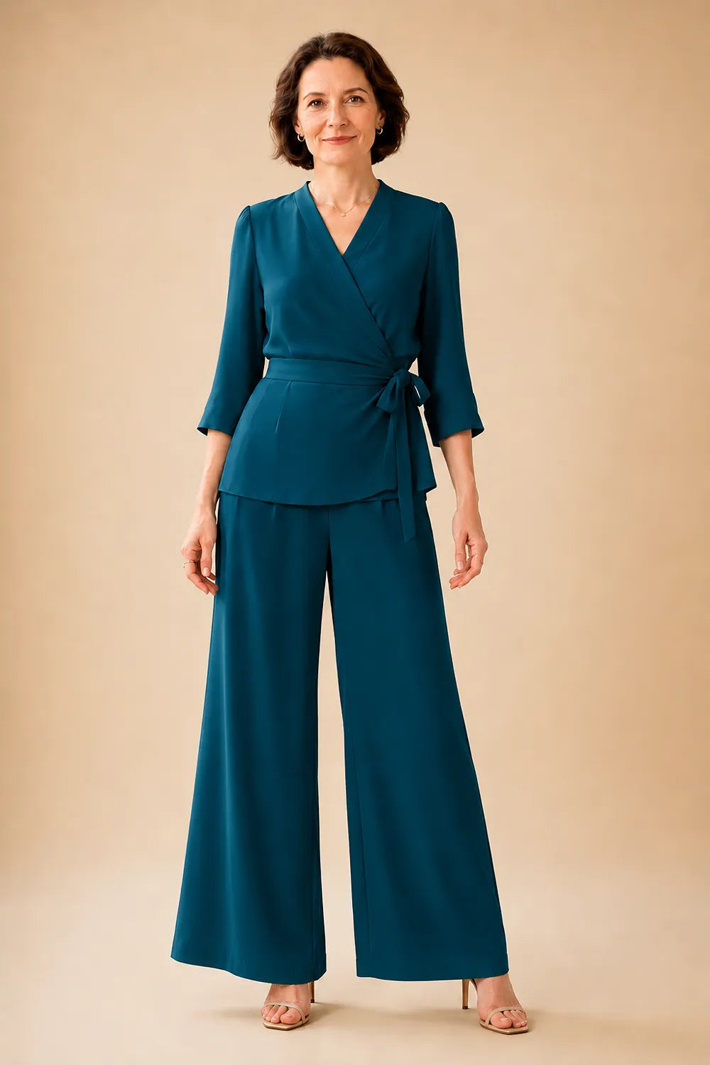 Classy Mother of the Bride Wrap Pant Suit