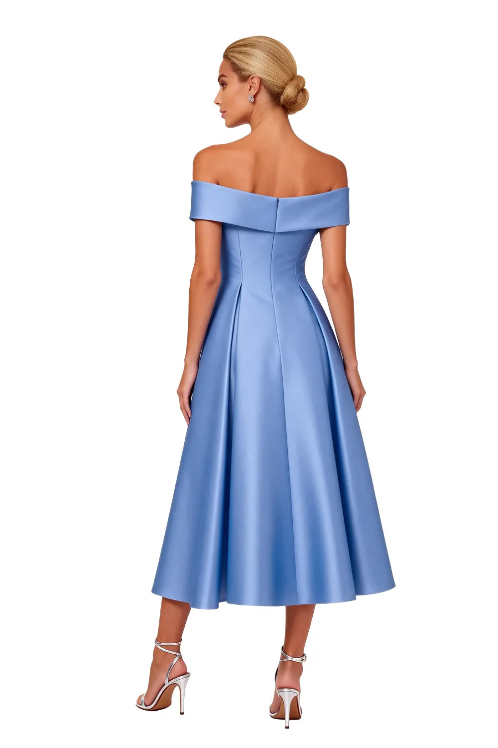 Classic Off-Shoulder Tea-Length Evening Dress